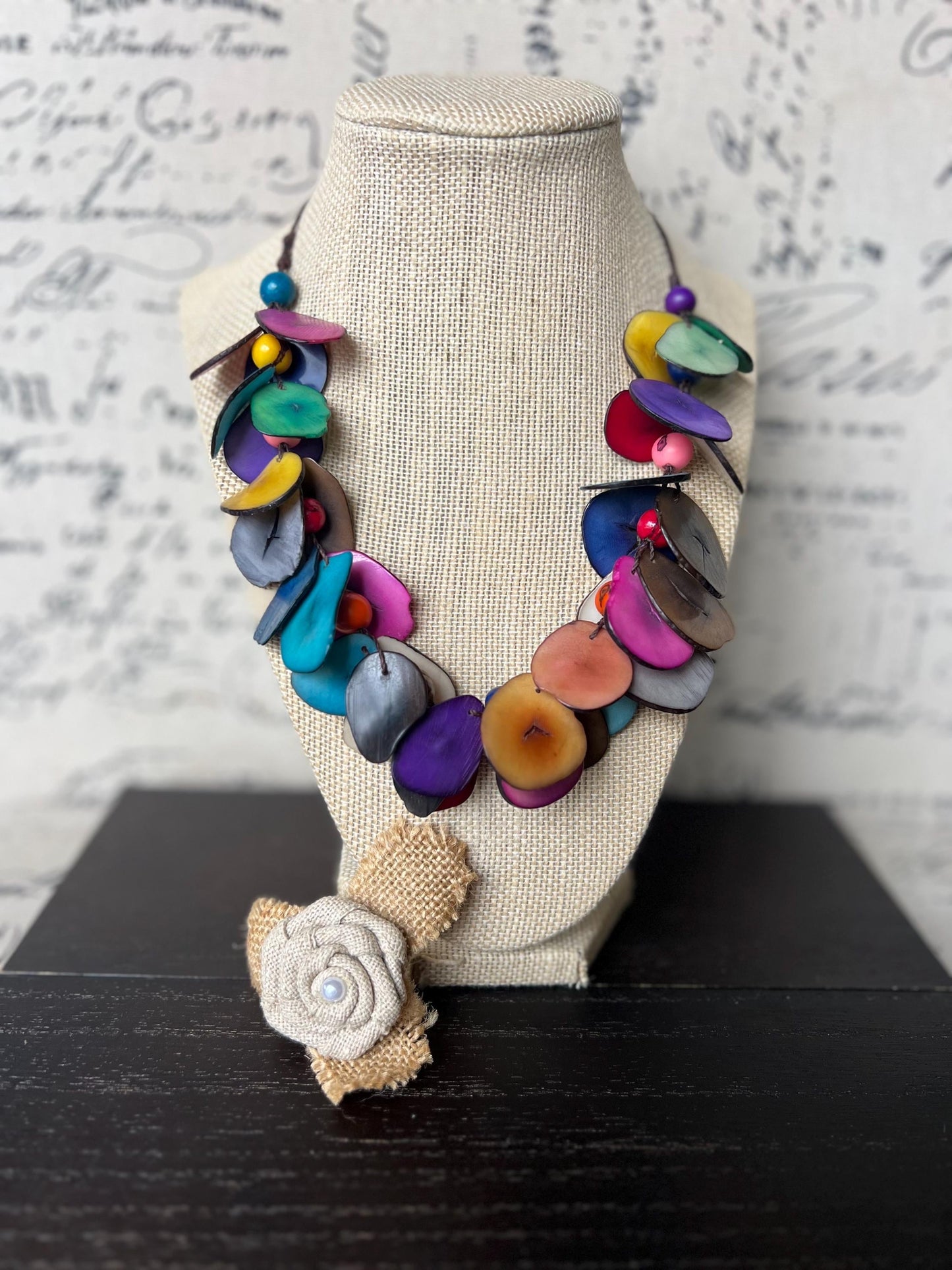 Rainbow beaded necklace Tagua jewelry Handmade statement necklace Adjustable cord Wearable art Multi color handmade necklace Summer fashion