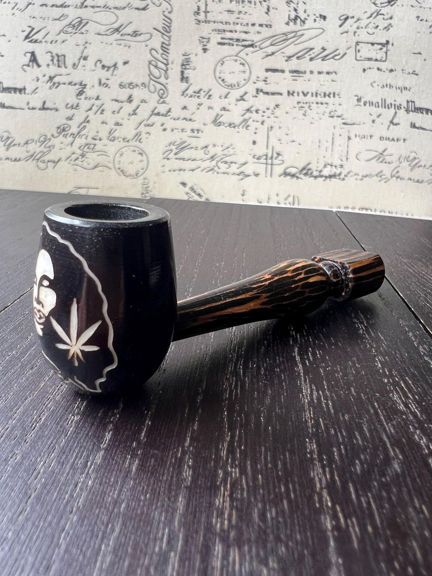 Leaf smoking pipe Handcrafted smoking bowl Rasta tobacco pipe Handmade tagua nut and wood Unique travel pipe Ceremonial shaman ritual