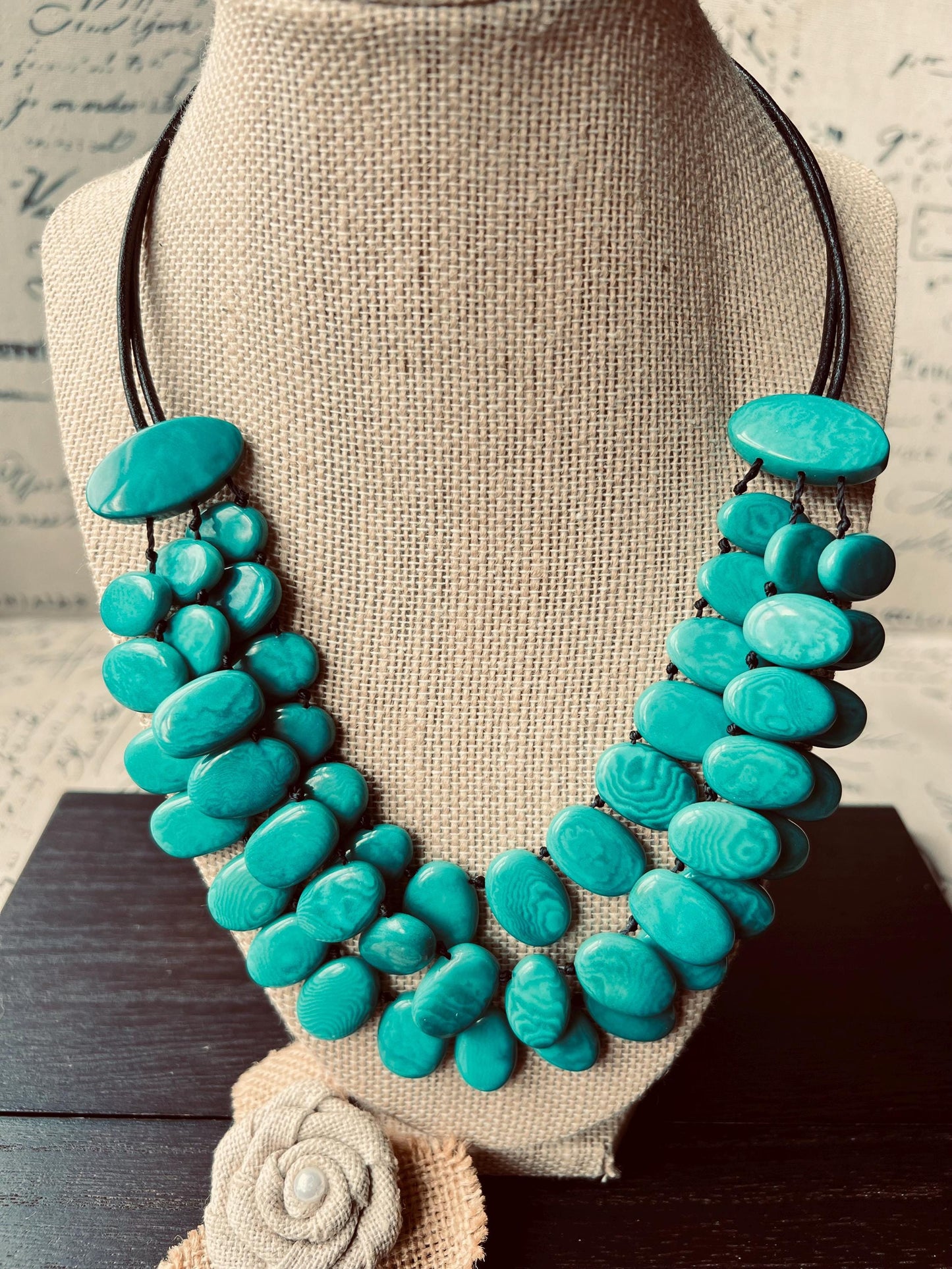 Turquoise statement necklace Tagua jewelry Big bold necklaces Wearable art Artsy gifts Multi layer necklace Handmade beaded necklace