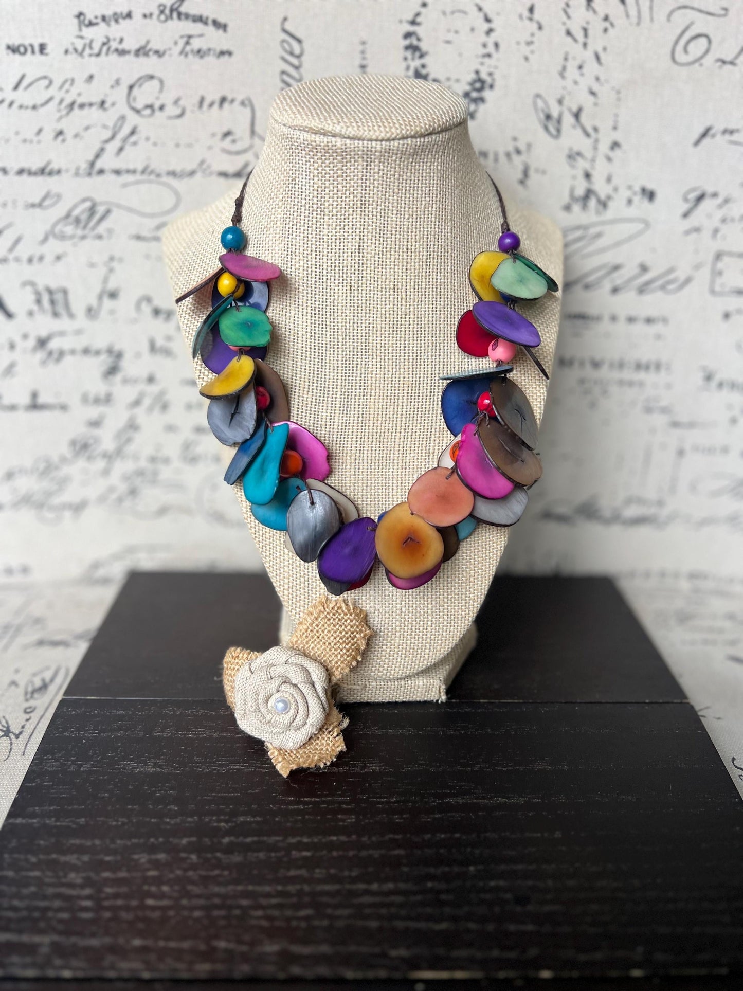 Rainbow beaded necklace Tagua jewelry Handmade statement necklace Adjustable cord Wearable art Multi color handmade necklace Summer fashion