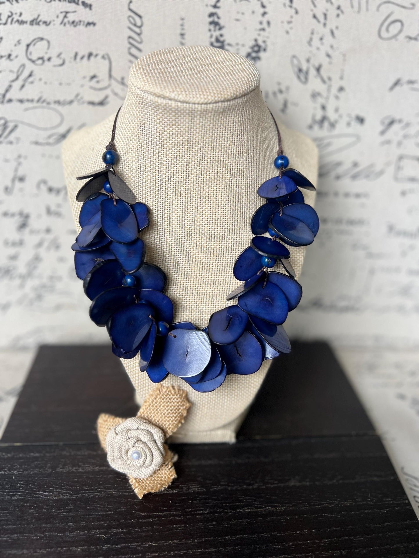 Blue beaded necklace Mothers day gift Tagua jewelry Handmade statement necklace Adjustable cord Wearable art Beautiful necklace Lightweight