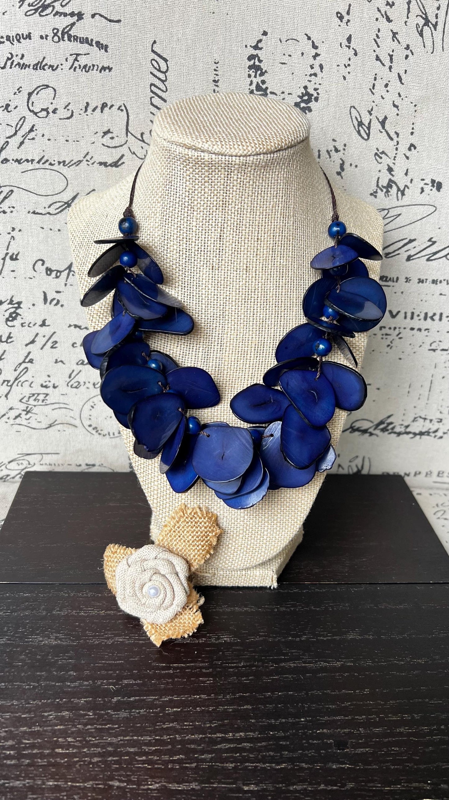 Blue beaded necklace Mothers day gift Tagua jewelry Handmade statement necklace Adjustable cord Wearable art Beautiful necklace Lightweight