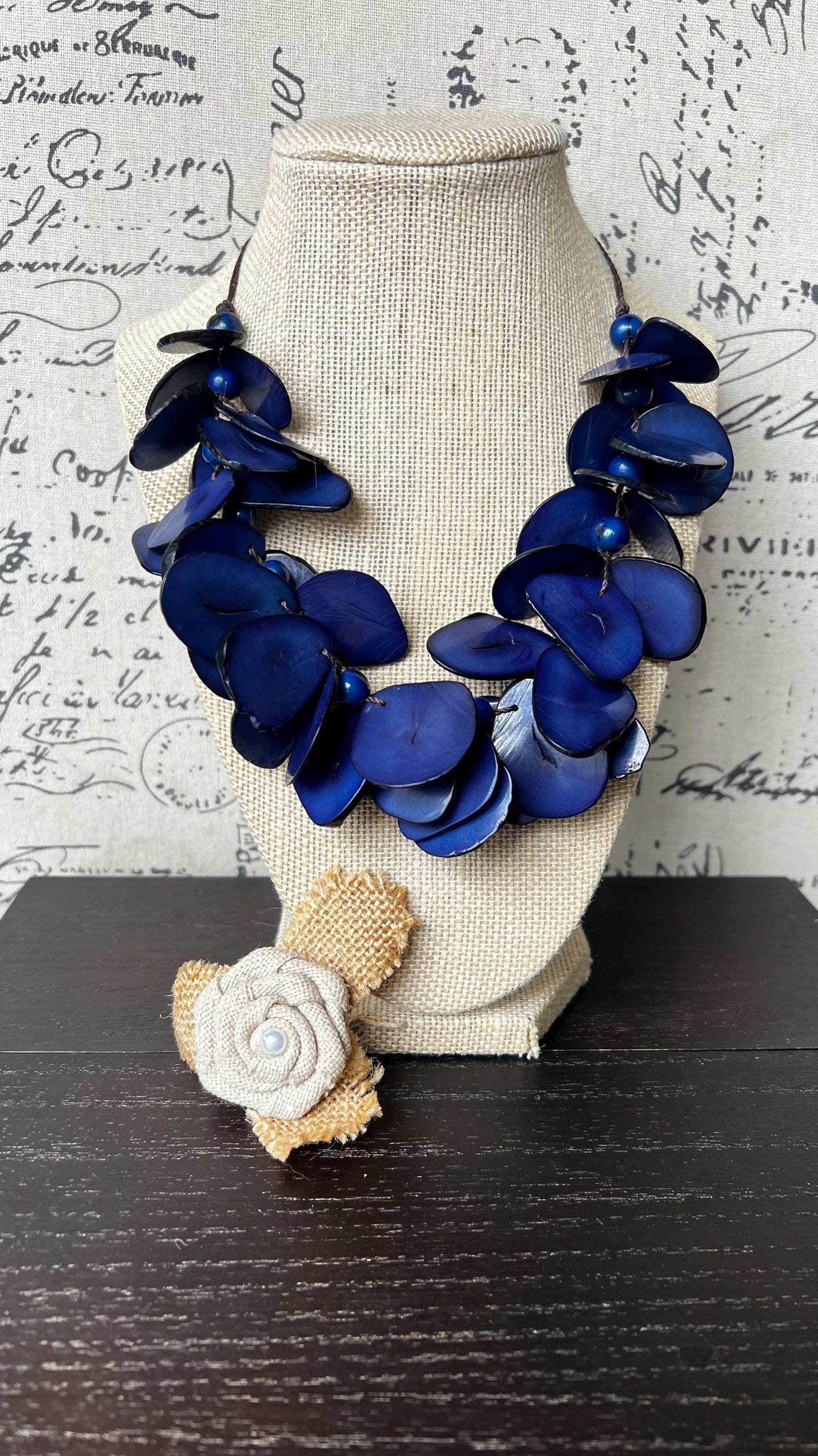 Blue beaded necklace Mothers day gift Tagua jewelry Handmade statement necklace Adjustable cord Wearable art Beautiful necklace Lightweight