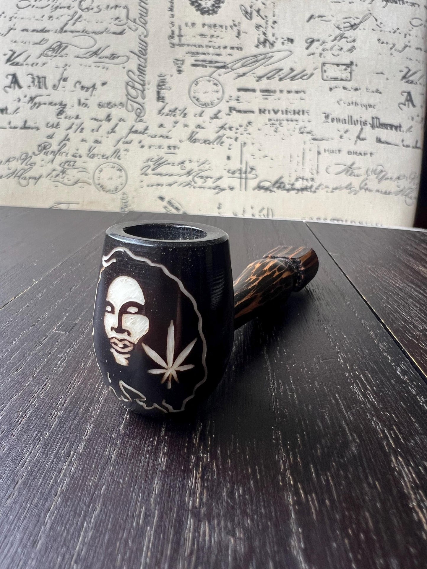 Leaf smoking pipe Handcrafted smoking bowl Rasta tobacco pipe Handmade tagua nut and wood Unique travel pipe Ceremonial shaman ritual