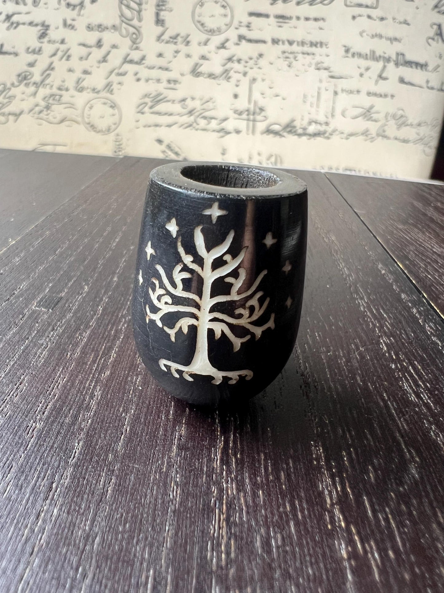 Tree and stars smoking pipe Wooden pocket pipe Handcrafted smoking bowl Handmade tagua pipe One of a kind tribal hand pipe Ceremonial ritual