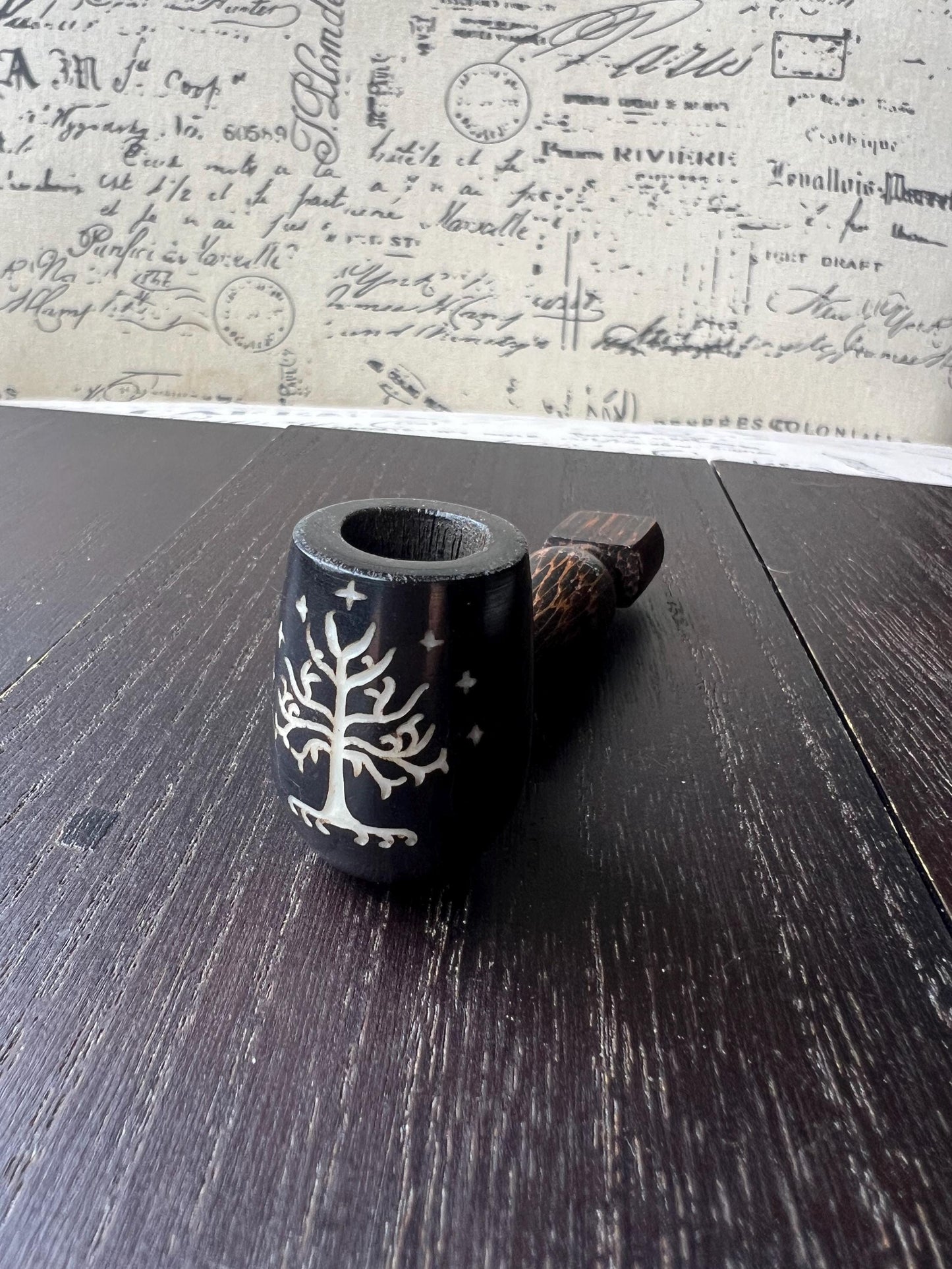 Tree and stars smoking pipe Wooden pocket pipe Handcrafted smoking bowl Handmade tagua pipe One of a kind tribal hand pipe Ceremonial ritual