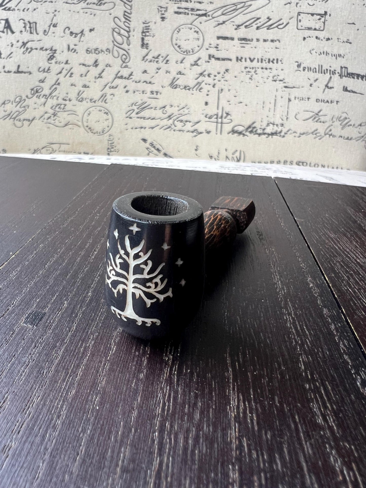 Tree and stars smoking pipe Wooden pocket pipe Handcrafted smoking bowl Handmade tagua pipe One of a kind tribal hand pipe Ceremonial ritual