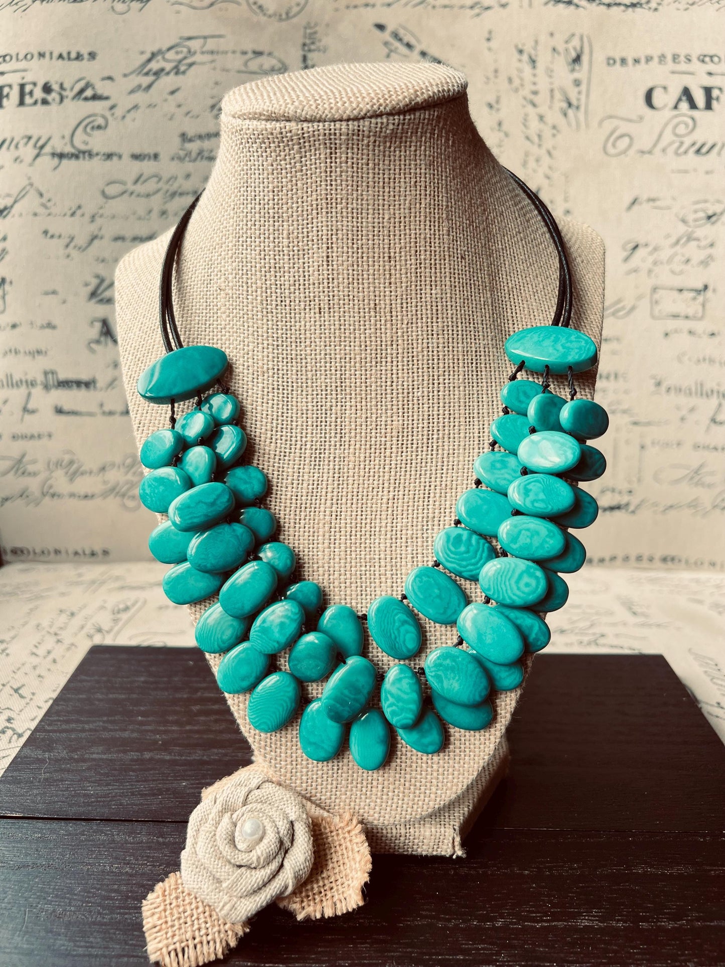 Turquoise statement necklace Tagua jewelry Mothers day gift Big bold necklaces Wearable art Artsy gifts Multi layer necklace Handmade beaded