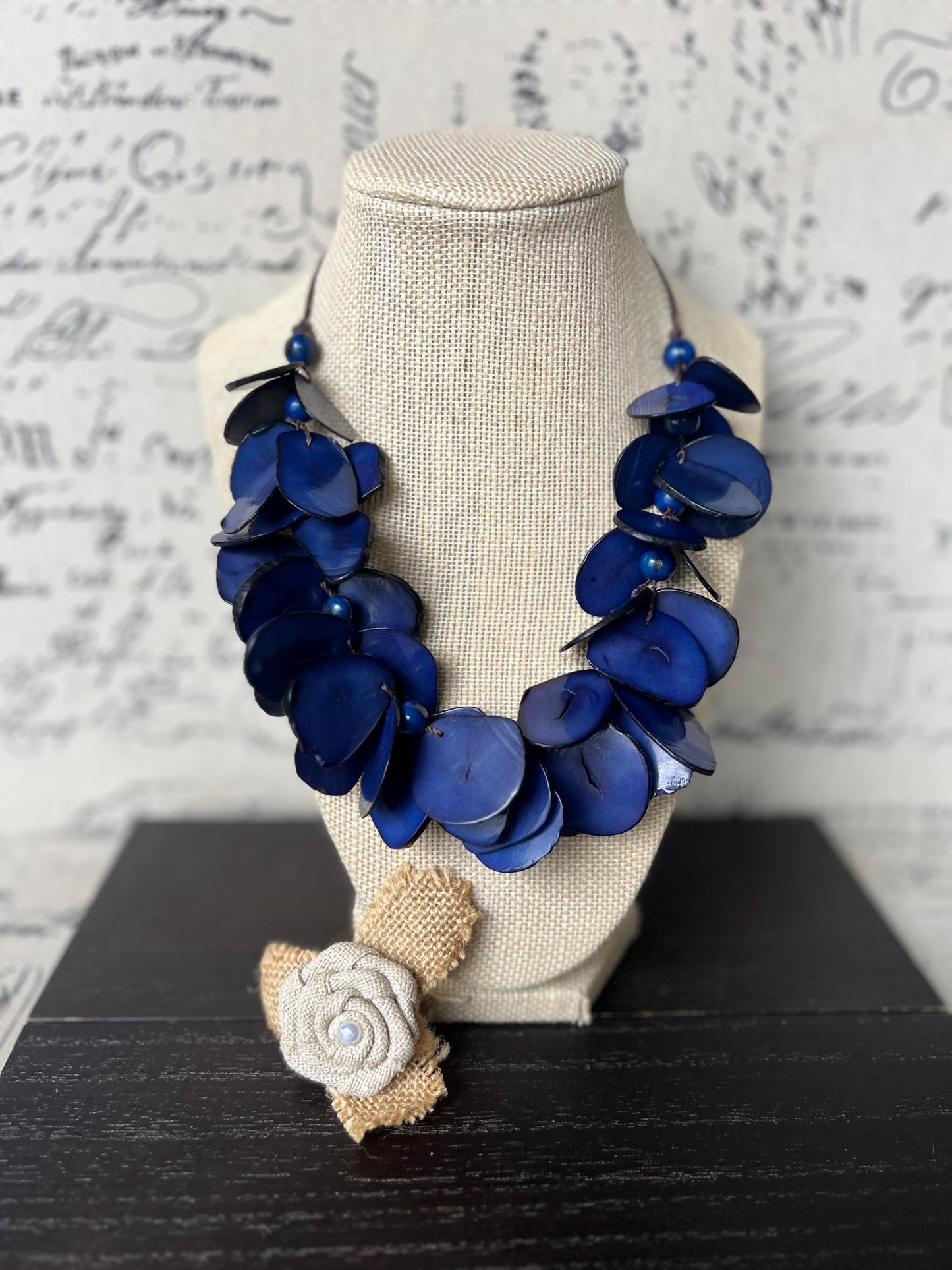 Blue beaded necklace Mothers day gift Tagua jewelry Handmade statement necklace Adjustable cord Wearable art Beautiful necklace Lightweight