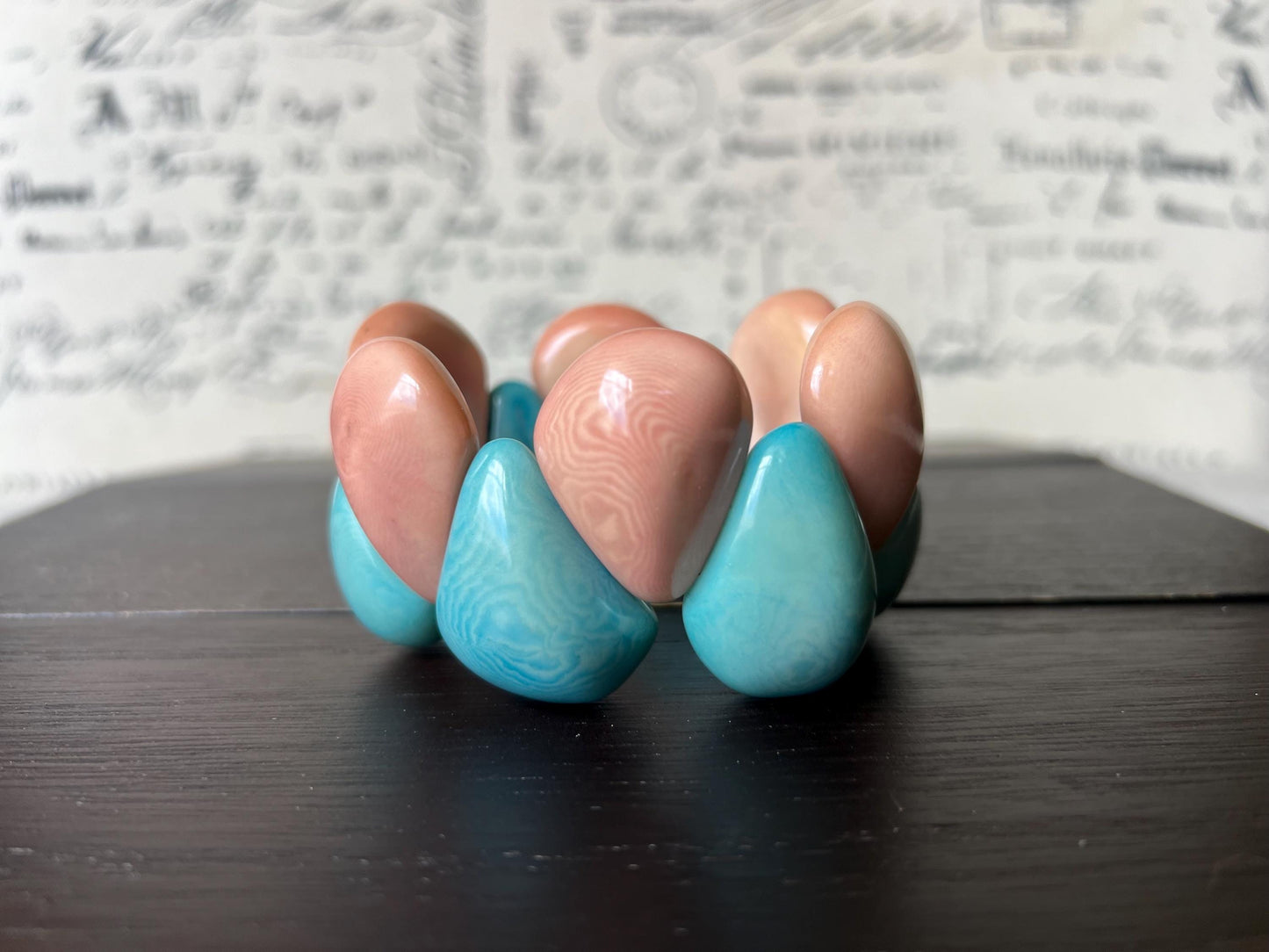 Pink and blue statement bracelet Tagua jewelry Mothers day gifts Big bracelet for women Chunky bracelet Raindrop bracelet Easter basket gift