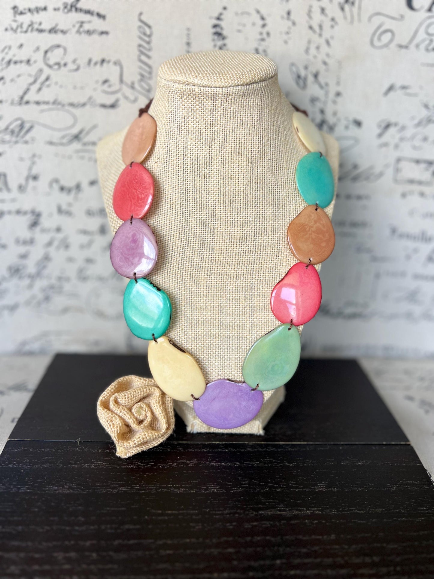 Rainbow simple necklace Tagua jewelry Mothers day gifts Adjustable cord Wearable art Spring fashion Pastel colors statement necklace