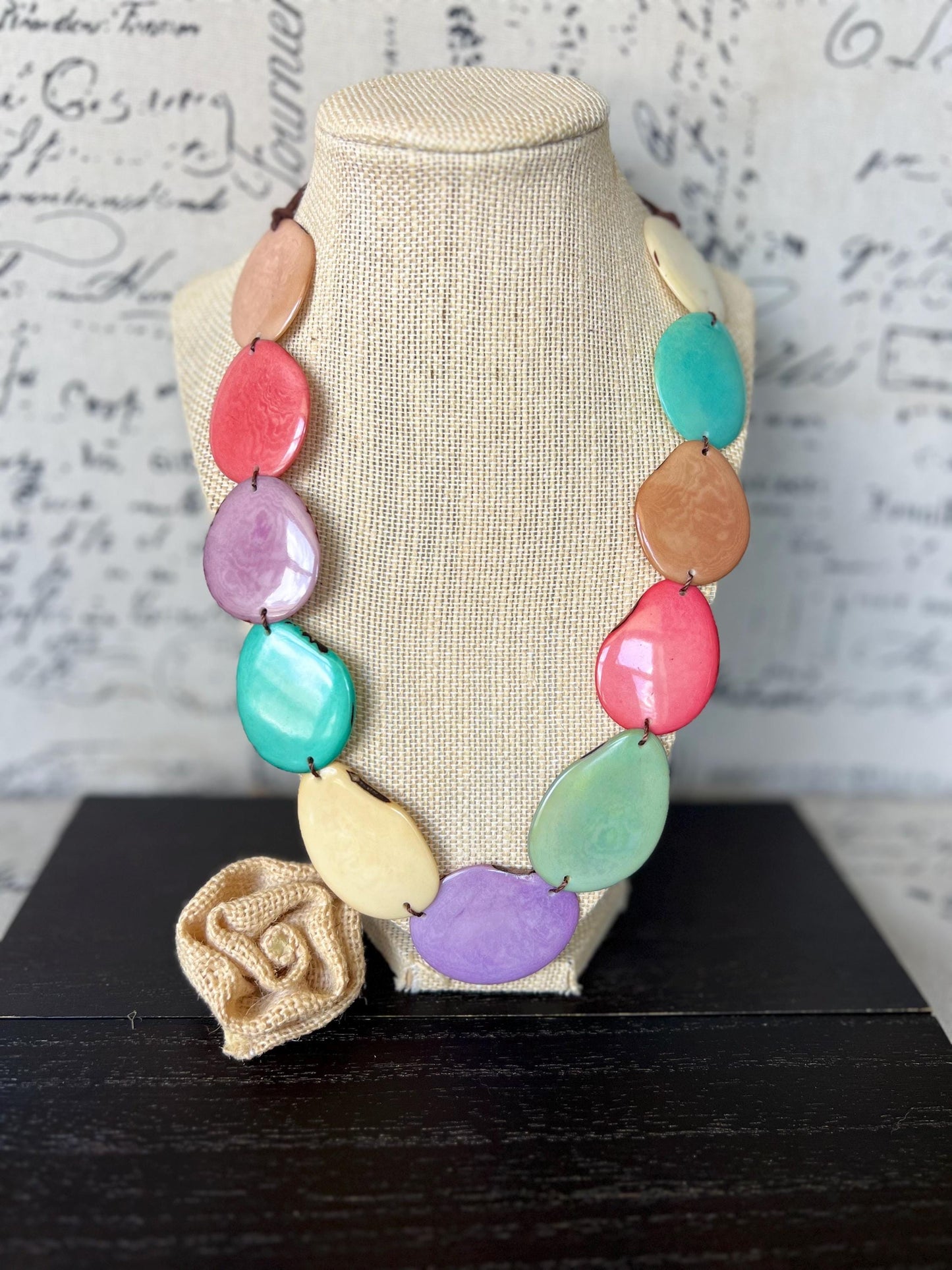 Rainbow simple necklace Tagua jewelry Mothers day gifts Adjustable cord Wearable art Spring fashion Pastel colors statement necklace