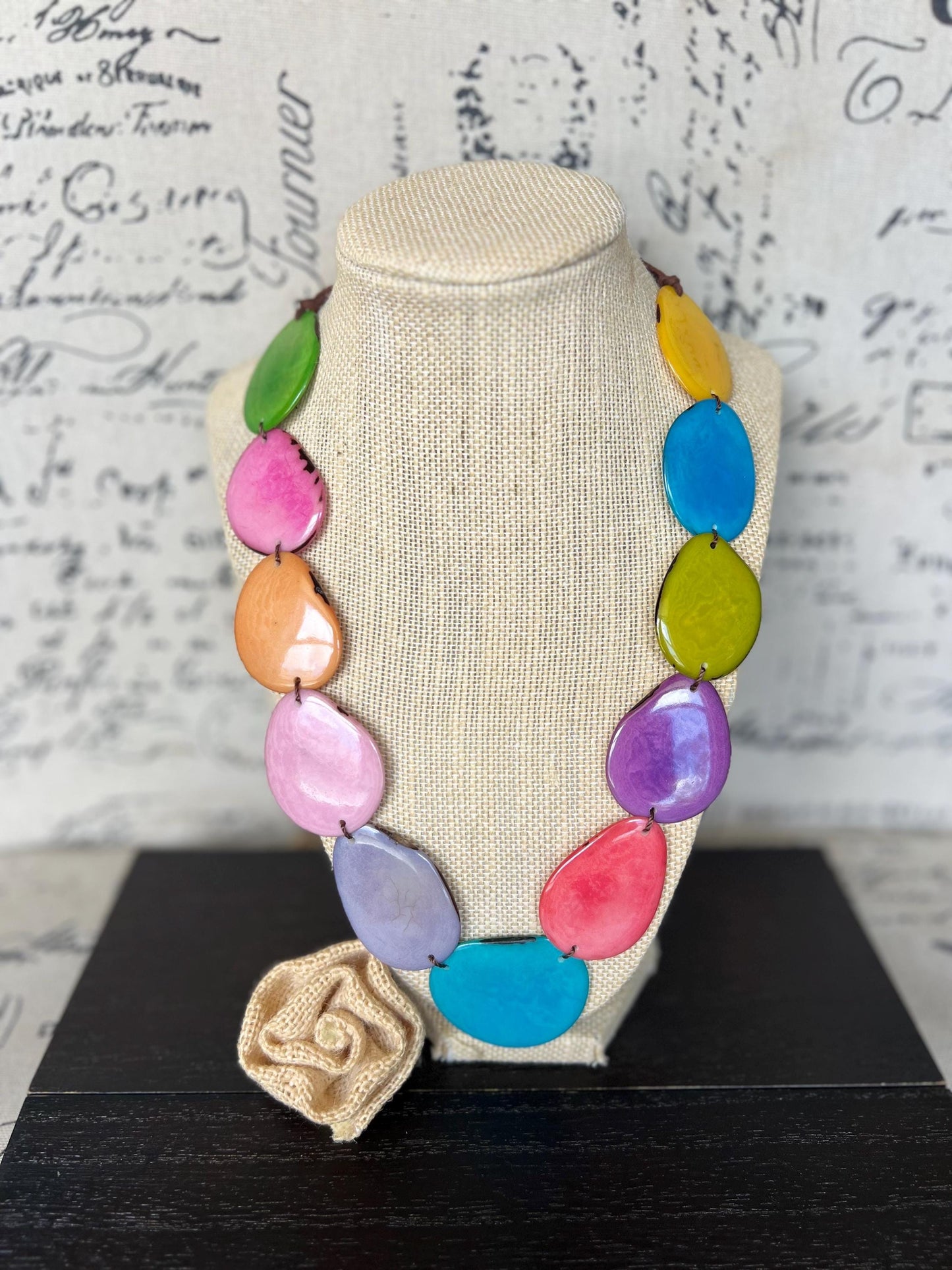 Rainbow simple necklace Tagua jewelry Mothers day gift Adjustable cord Wearable art Spring fashion 2025 Handmade beaded necklace Lightweight