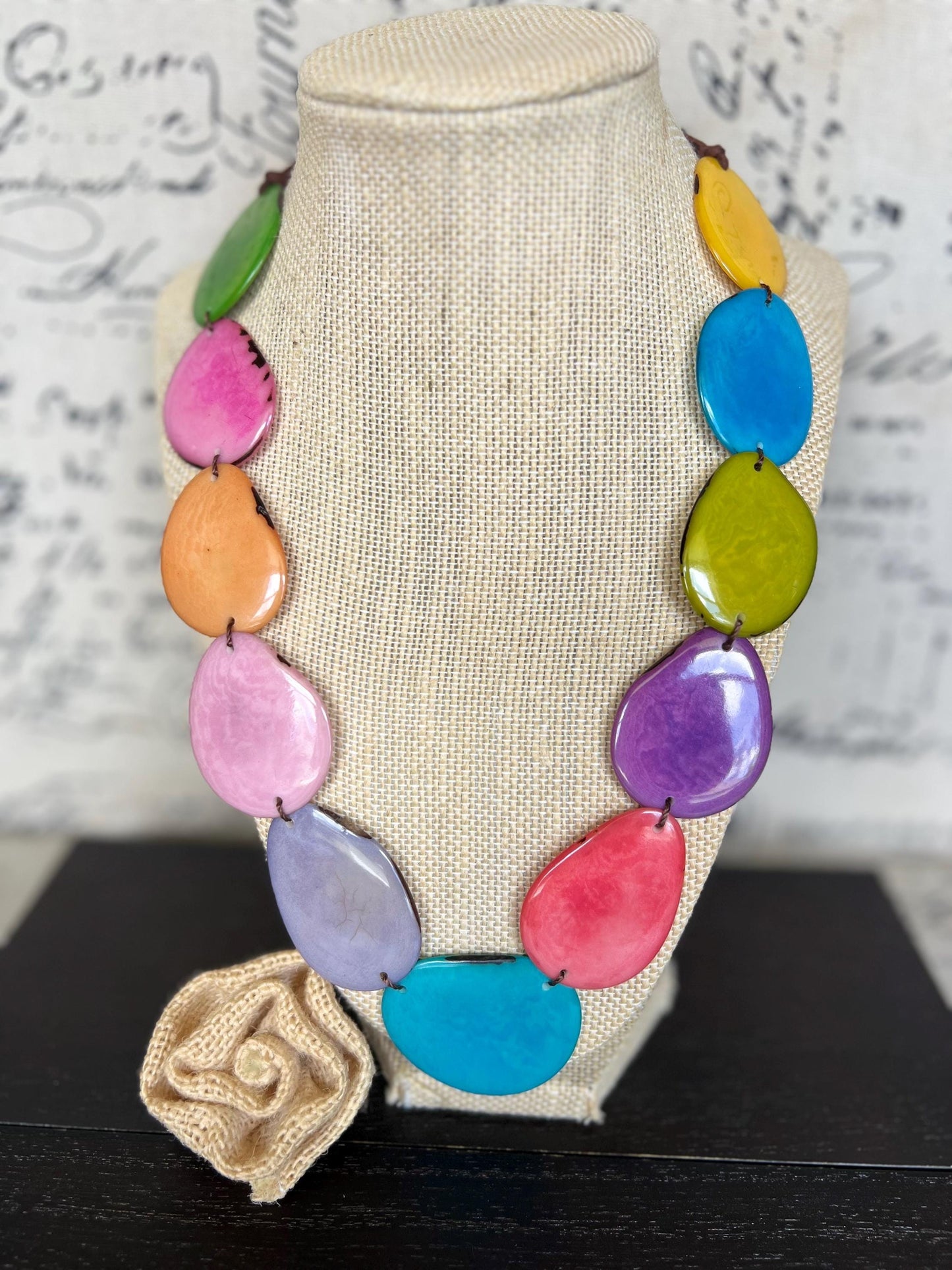 Rainbow simple necklace Tagua jewelry Mothers day gift Adjustable cord Wearable art Spring fashion 2025 Handmade beaded necklace Lightweight