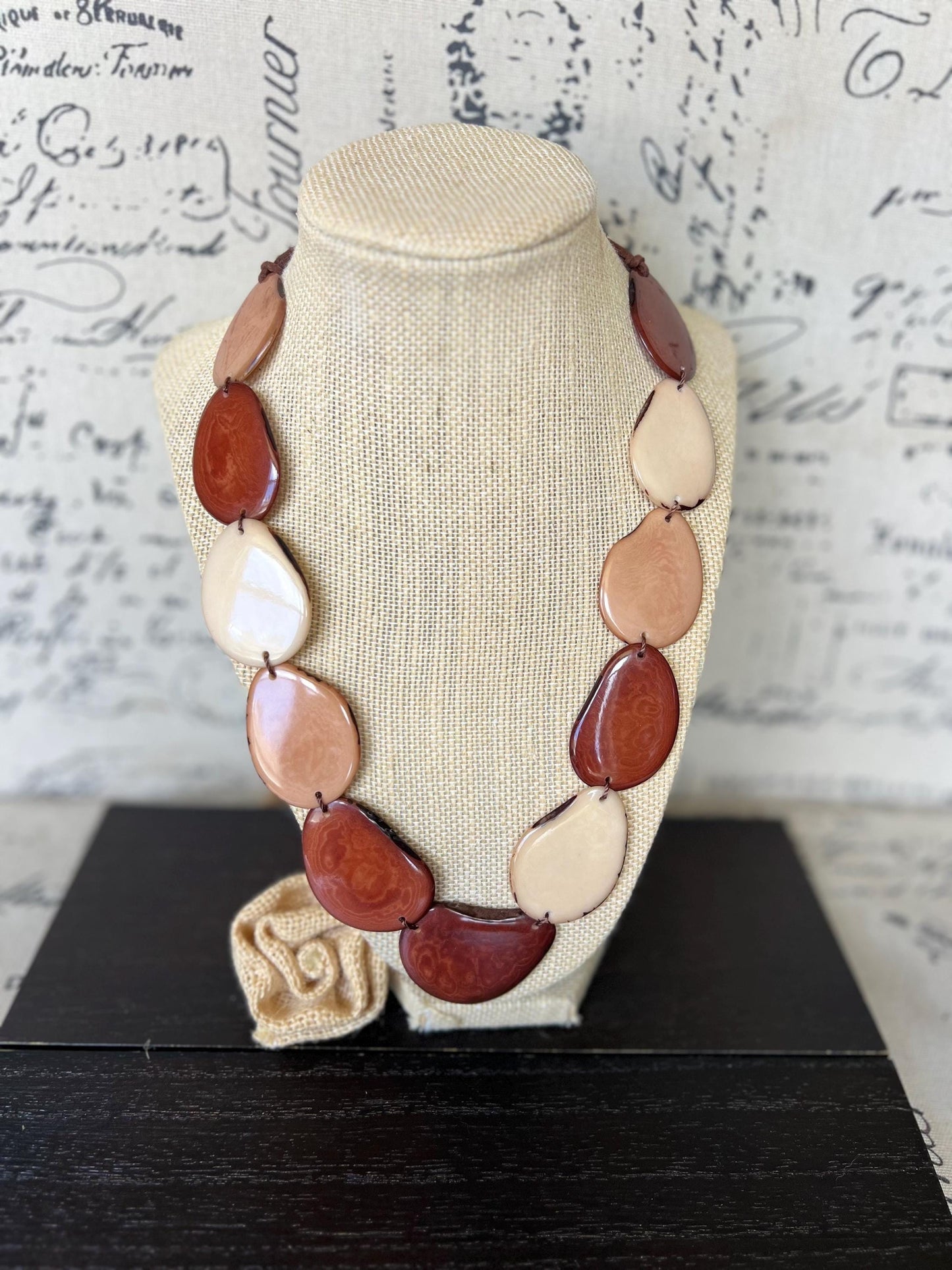 Brown simple necklace Tagua jewelry Adjustable cord Mothers day gifts Wearable art Spring fashion 2025 Earth tones necklace Art to wear