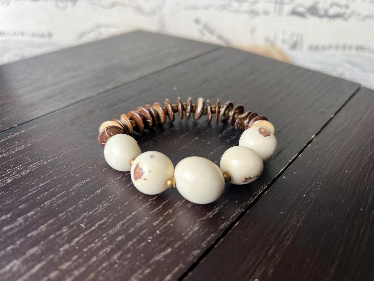 Ivory white beaded bracelet Tagua nut jewelry Coconut bracelet Artsy gifts Fun unusual bracelet Art to wear Mother’s Day gifts Easter basket