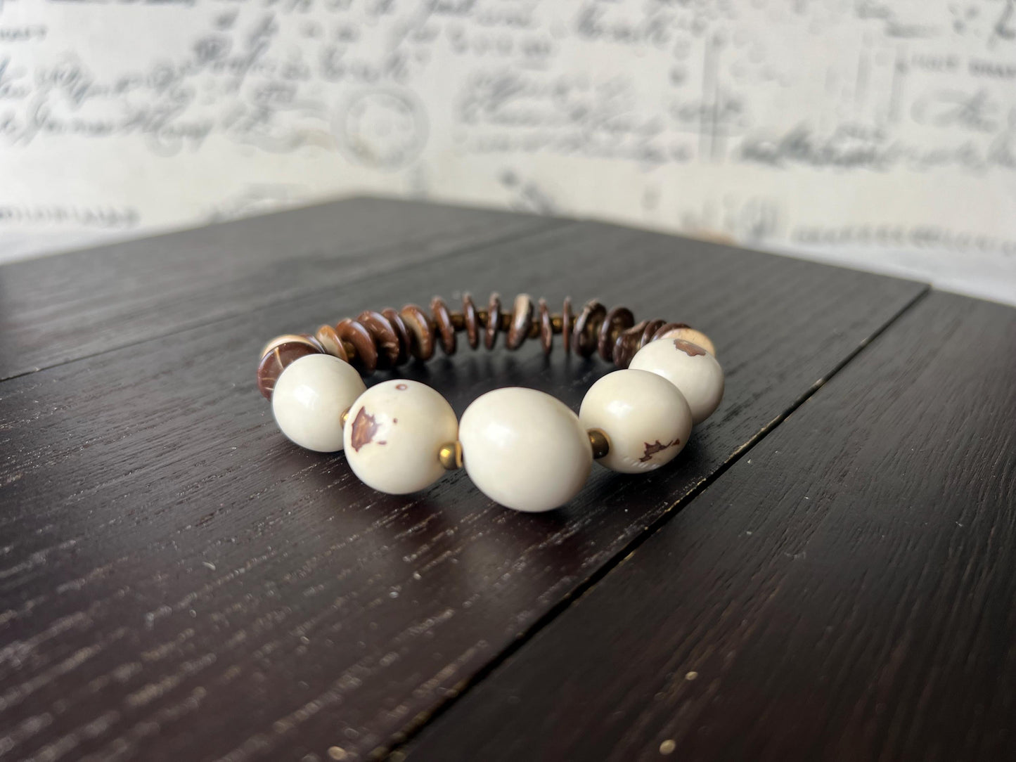 Ivory white beaded bracelet Tagua nut jewelry Coconut bracelet Artsy gifts Fun unusual bracelet Art to wear Mother’s Day gifts Easter basket