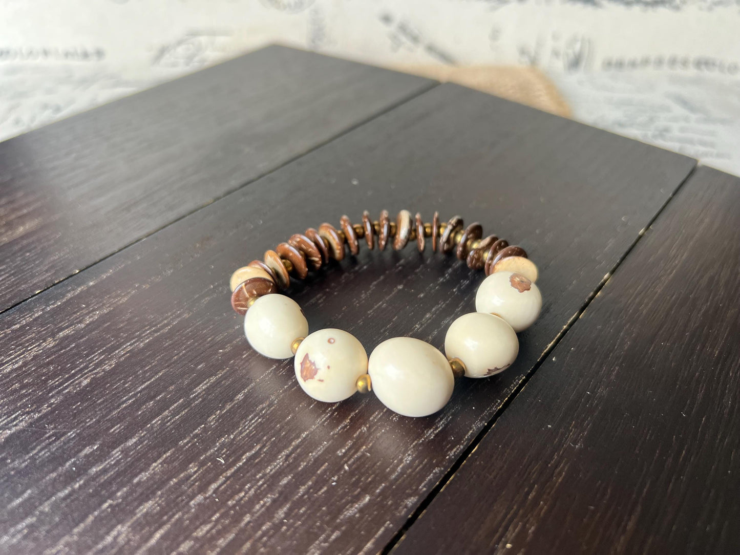 Ivory white beaded bracelet Tagua nut jewelry Coconut bracelet Artsy gifts Fun unusual bracelet Art to wear Mother’s Day gifts Easter basket