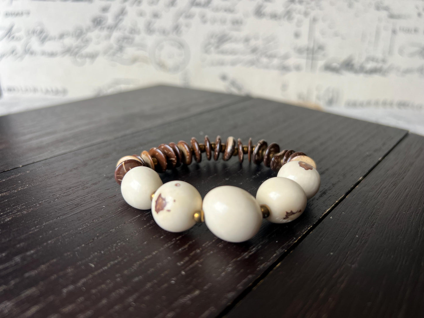 Ivory white beaded bracelet Tagua nut jewelry Coconut bracelet Artsy gifts Fun unusual bracelet Art to wear Mother’s Day gifts Easter basket