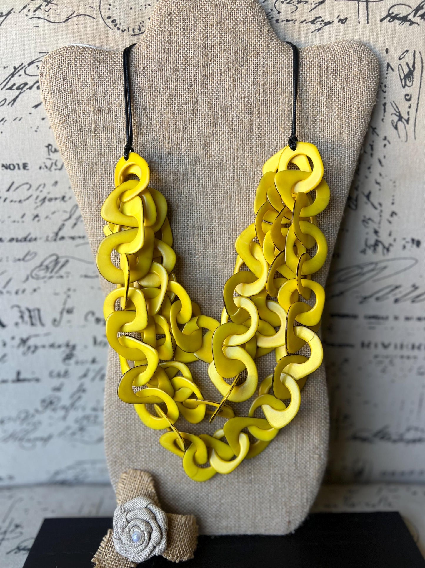 Yellow statement necklace Tagua jewelry Big bold necklace Adjustable Mothers Day gifts Spring fashion 2025 Wearable art Multi layer necklace