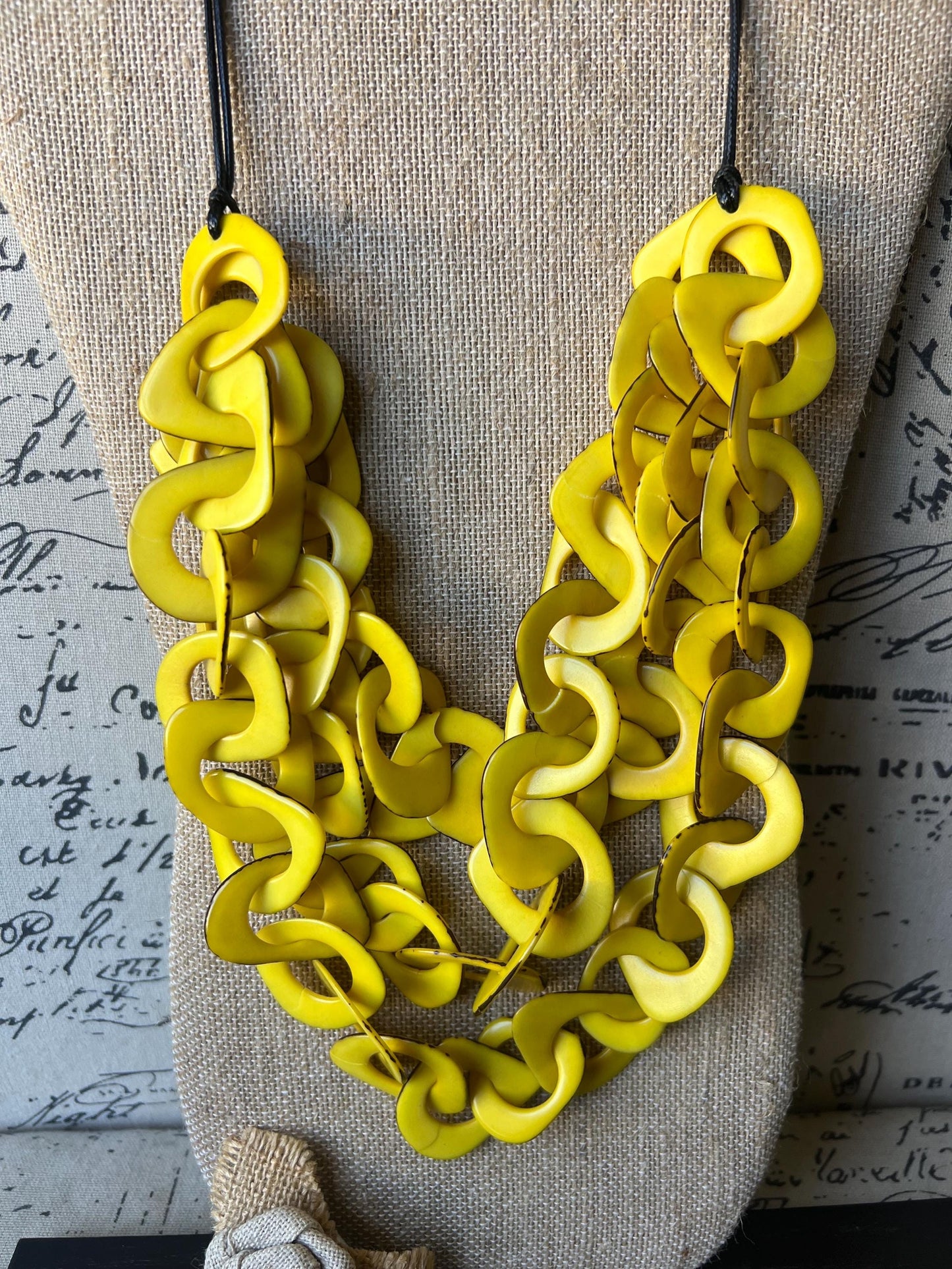 Yellow statement necklace Tagua jewelry Big bold necklace Adjustable Mothers Day gifts Spring fashion 2025 Wearable art Multi layer necklace