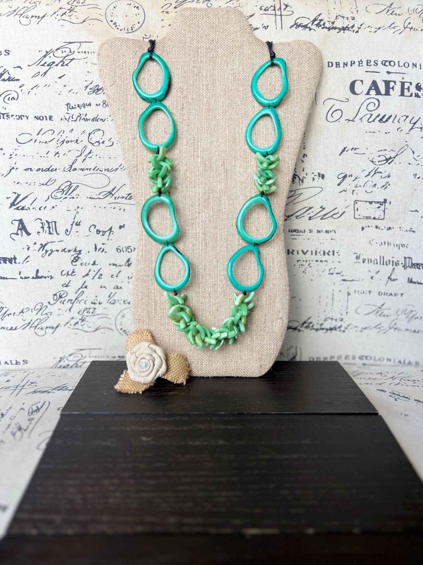 Turquoise green beaded necklace Tagua jewelry Spring fashion 2025 Mothers day gifts Statement bead necklace Lightweight jewelry Art to wear