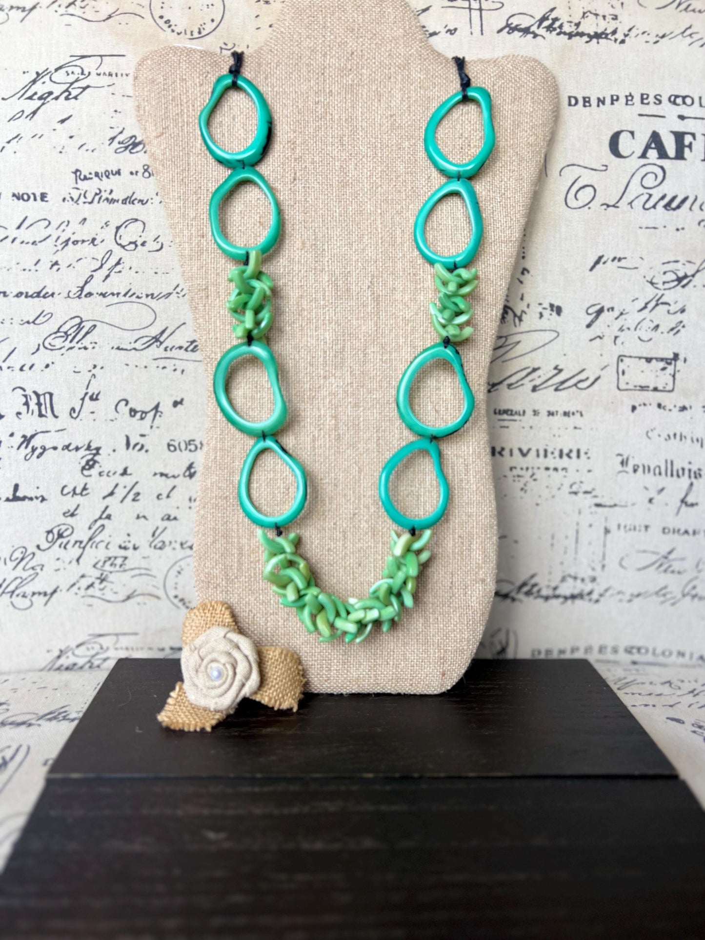 Turquoise green beaded necklace Tagua jewelry Spring fashion 2025 Mothers day gifts Statement bead necklace Lightweight jewelry Art to wear