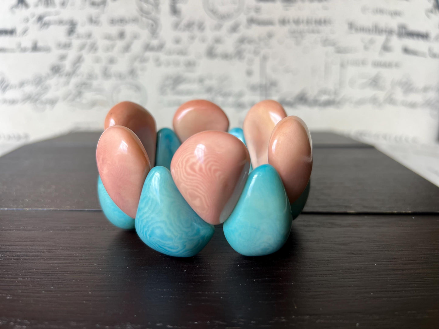 Pink and blue statement bracelet Tagua jewelry Mothers day gifts Big bracelet for women Chunky bracelet Raindrop bracelet Easter basket gift