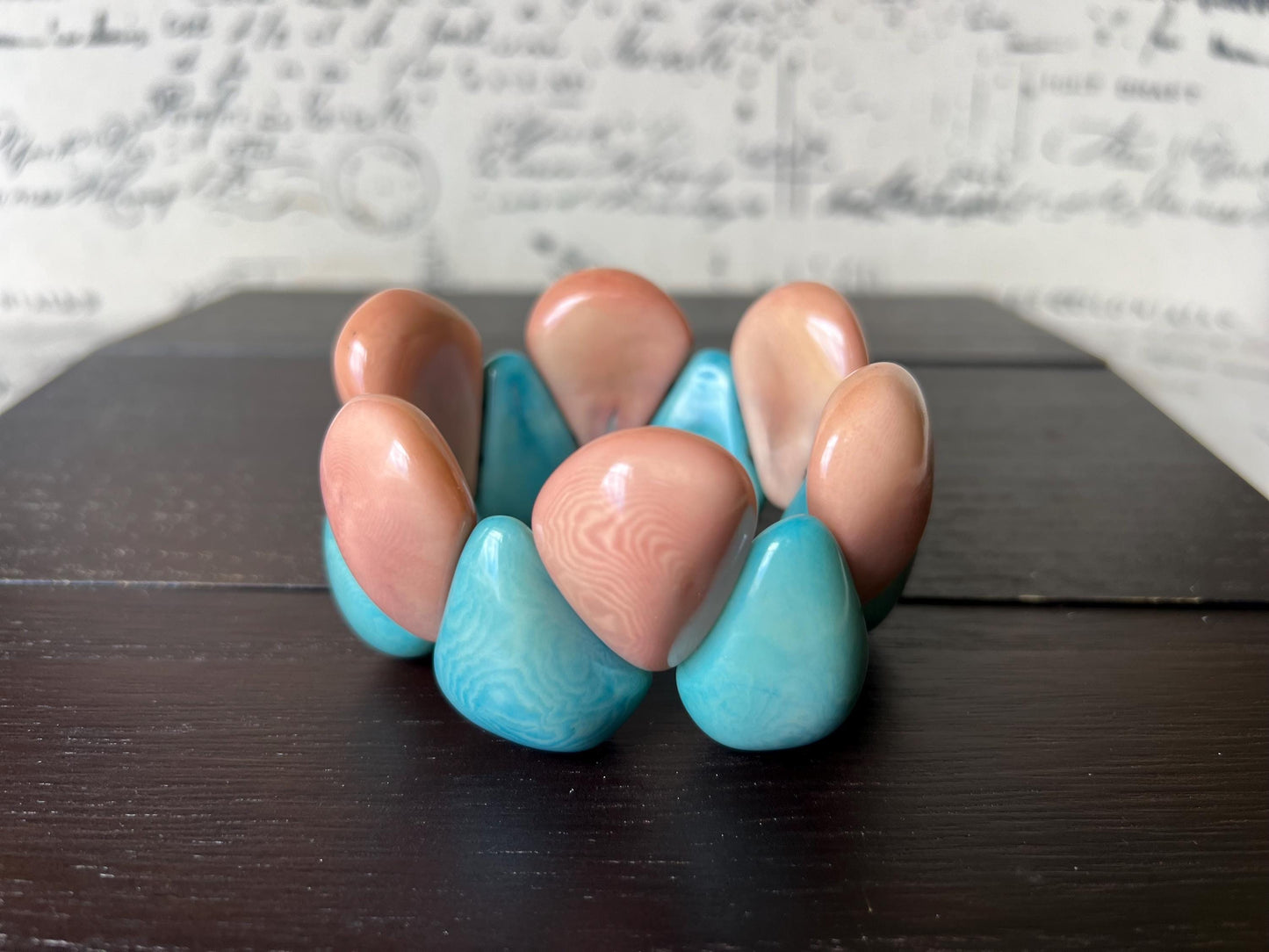 Pink and blue statement bracelet Tagua jewelry Mothers day gifts Big bracelet for women Chunky bracelet Raindrop bracelet Easter basket gift