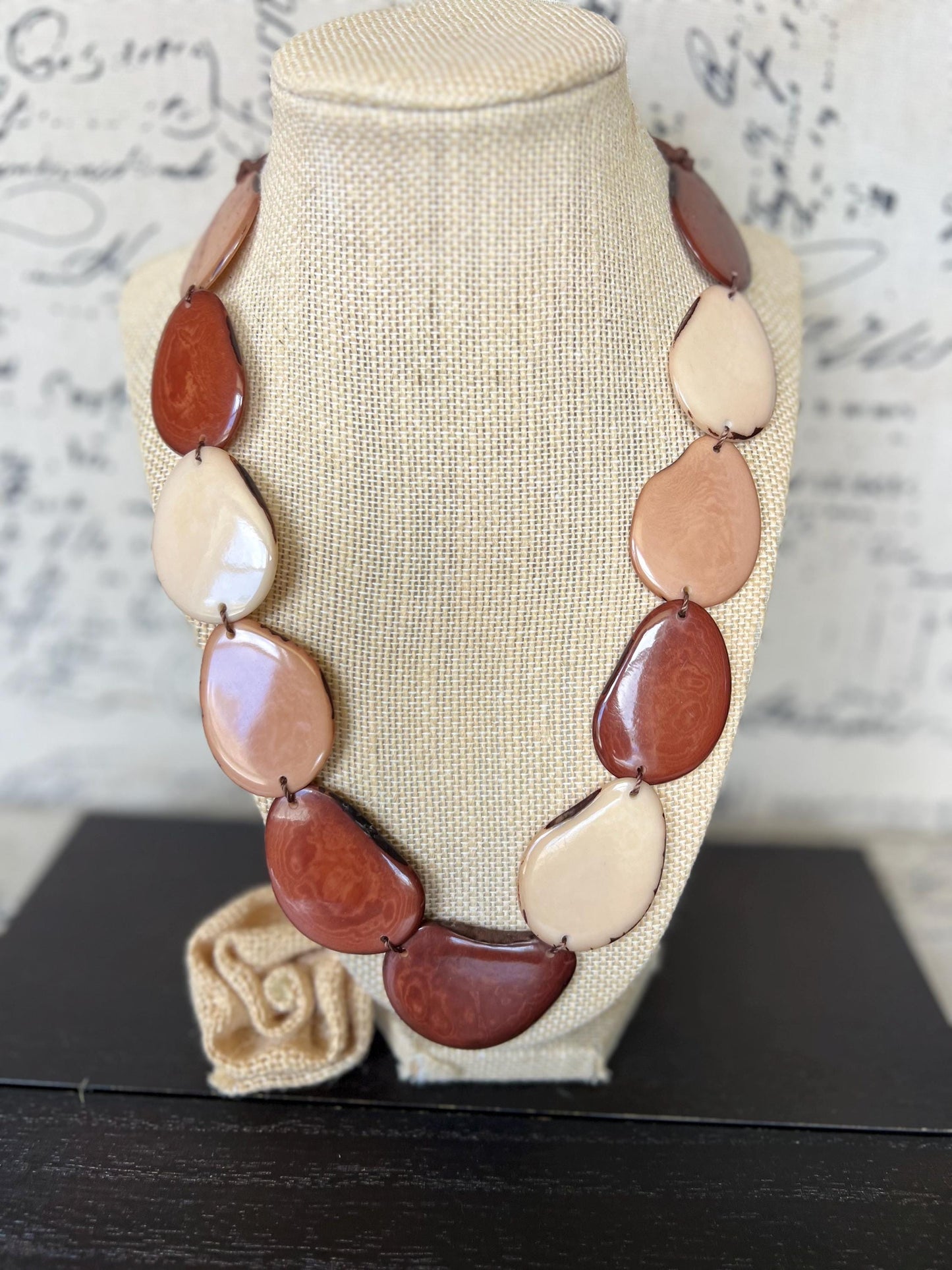 Brown simple necklace Tagua jewelry Adjustable cord Mothers day gifts Wearable art Spring fashion 2025 Earth tones necklace Art to wear