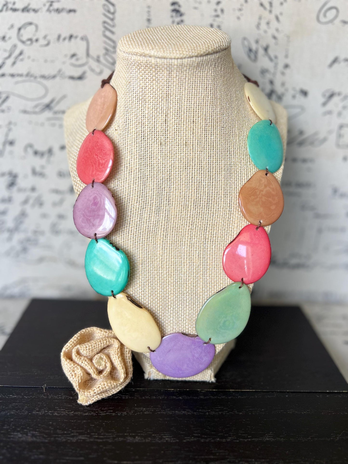 Rainbow simple necklace Tagua jewelry Mothers day gifts Adjustable cord Wearable art Spring fashion Pastel colors statement necklace