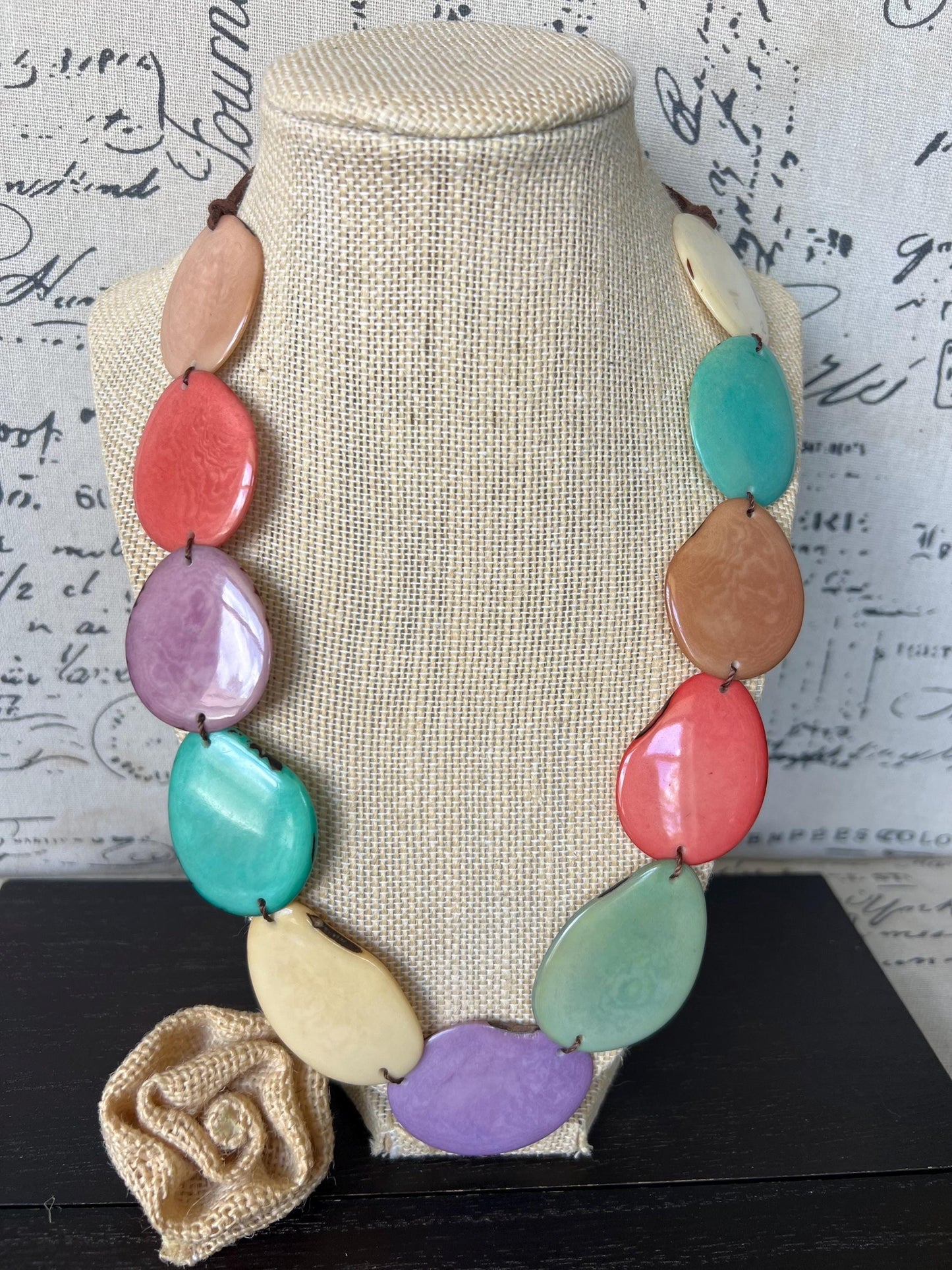Rainbow simple necklace Tagua jewelry Mothers day gifts Adjustable cord Wearable art Spring fashion Pastel colors statement necklace