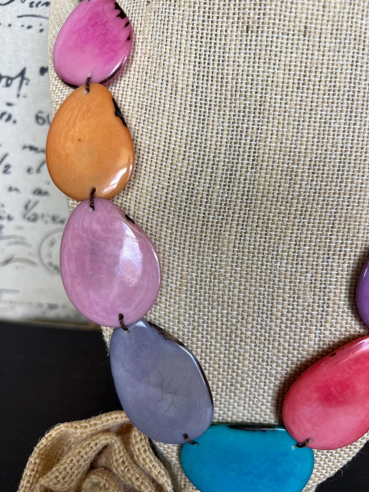 Rainbow simple necklace Tagua jewelry Mothers day gift Adjustable cord Wearable art Spring fashion 2025 Handmade beaded necklace Lightweight