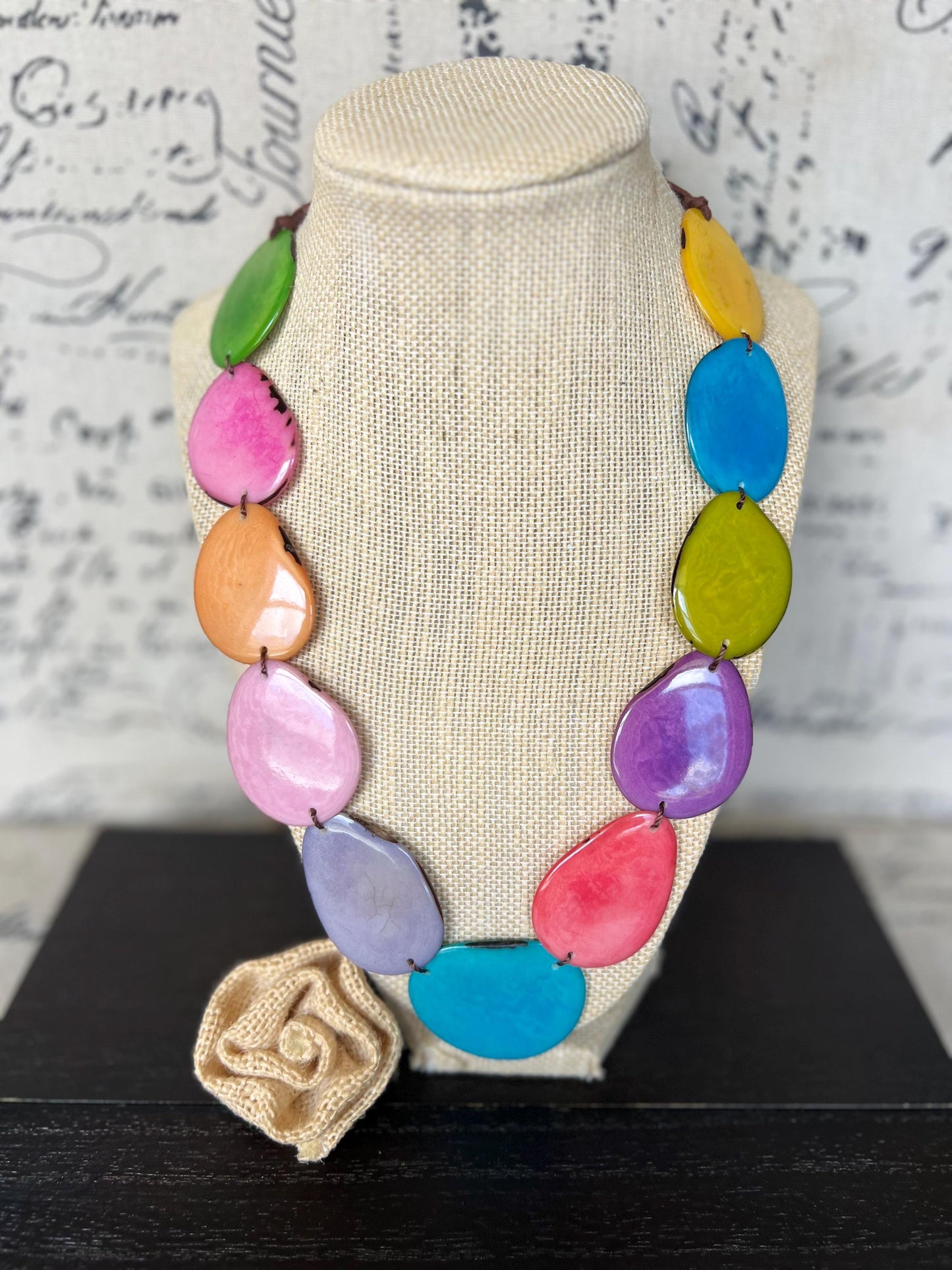 Rainbow simple necklace Tagua jewelry Mothers day gift Adjustable cord Wearable art Spring fashion 2025 Handmade beaded necklace Lightweight