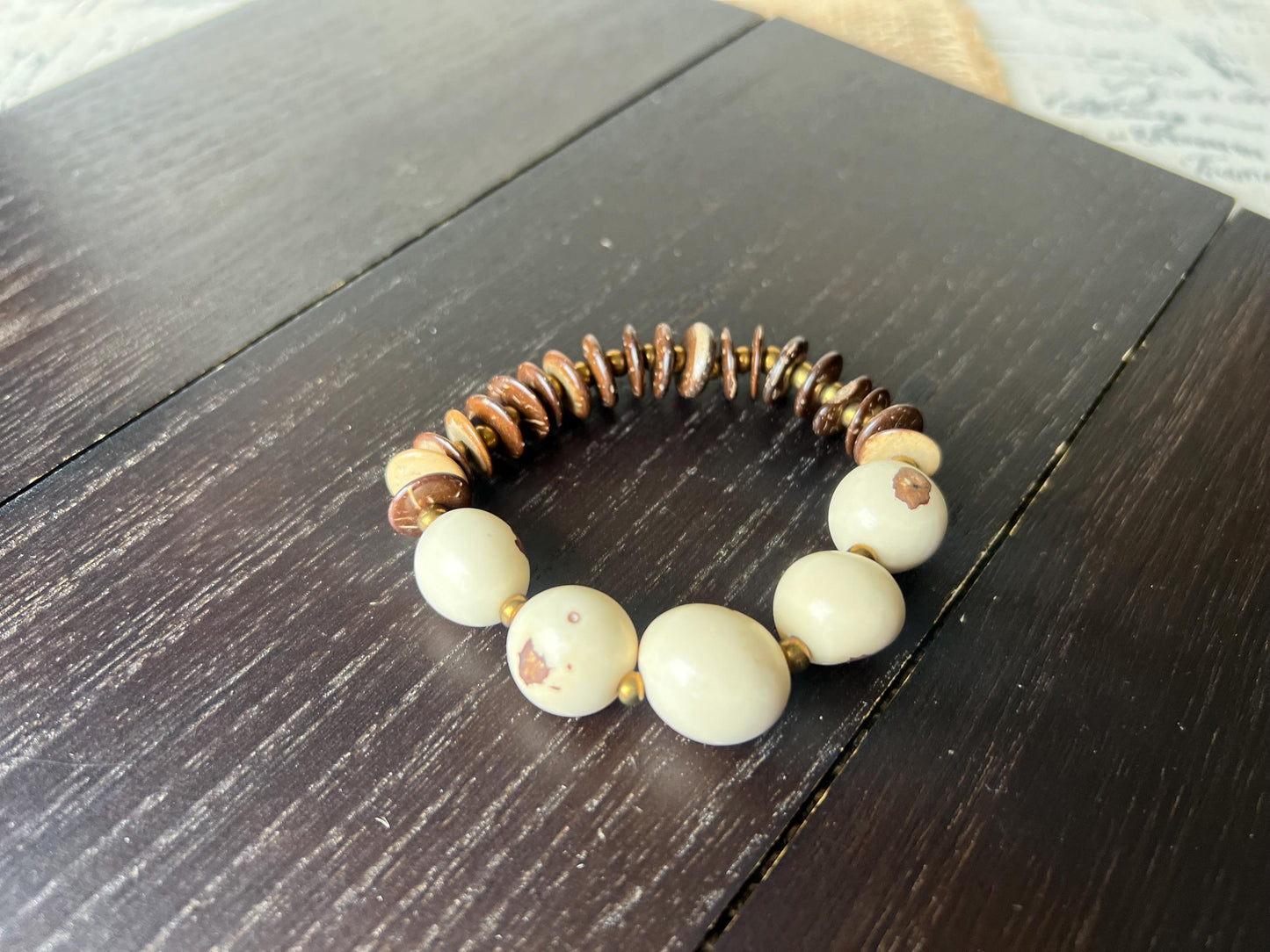 Ivory white beaded bracelet Tagua nut jewelry Coconut bracelet Artsy gifts Fun unusual bracelet Art to wear Mother’s Day gifts Easter basket