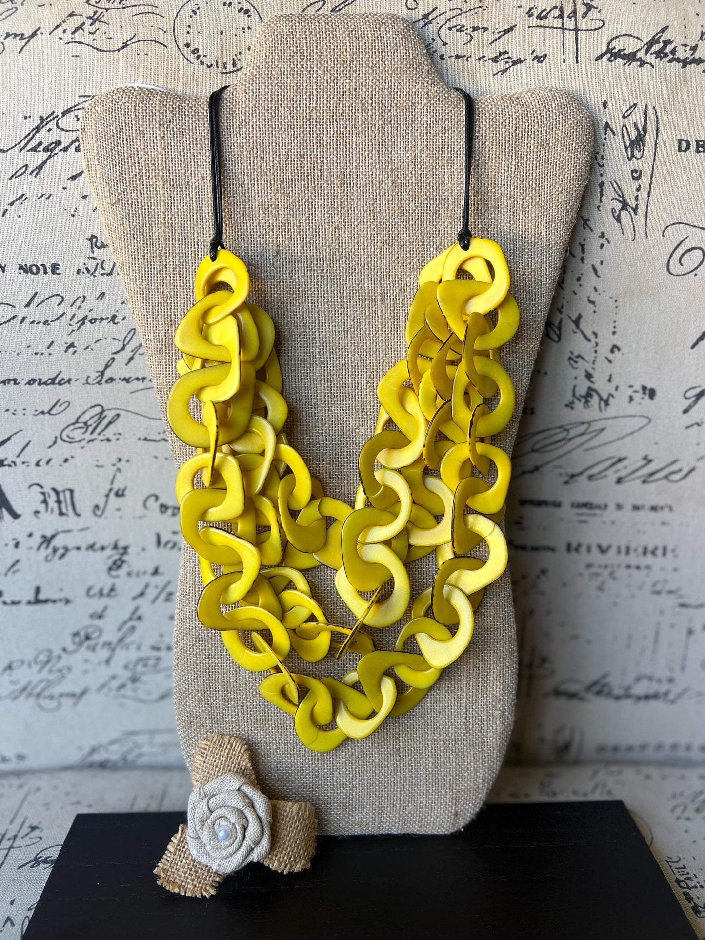 Yellow statement necklace Tagua jewelry Big bold necklace Adjustable Mothers Day gifts Spring fashion 2025 Wearable art Multi layer necklace