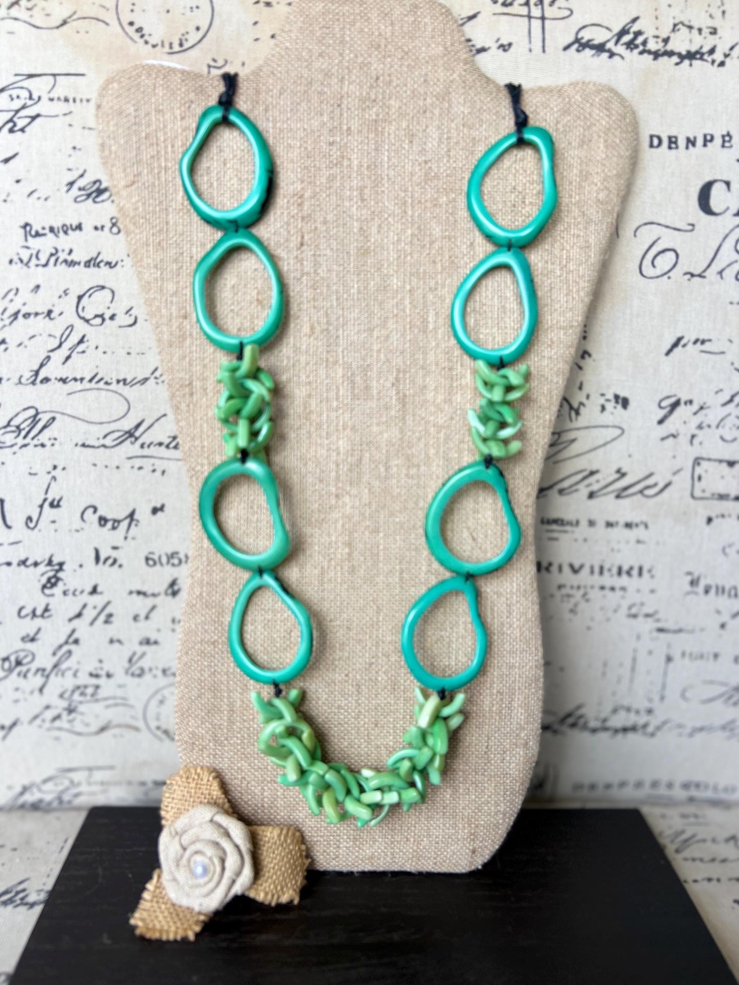 Turquoise green beaded necklace Tagua jewelry Spring fashion 2025 Mothers day gifts Statement bead necklace Lightweight jewelry Art to wear