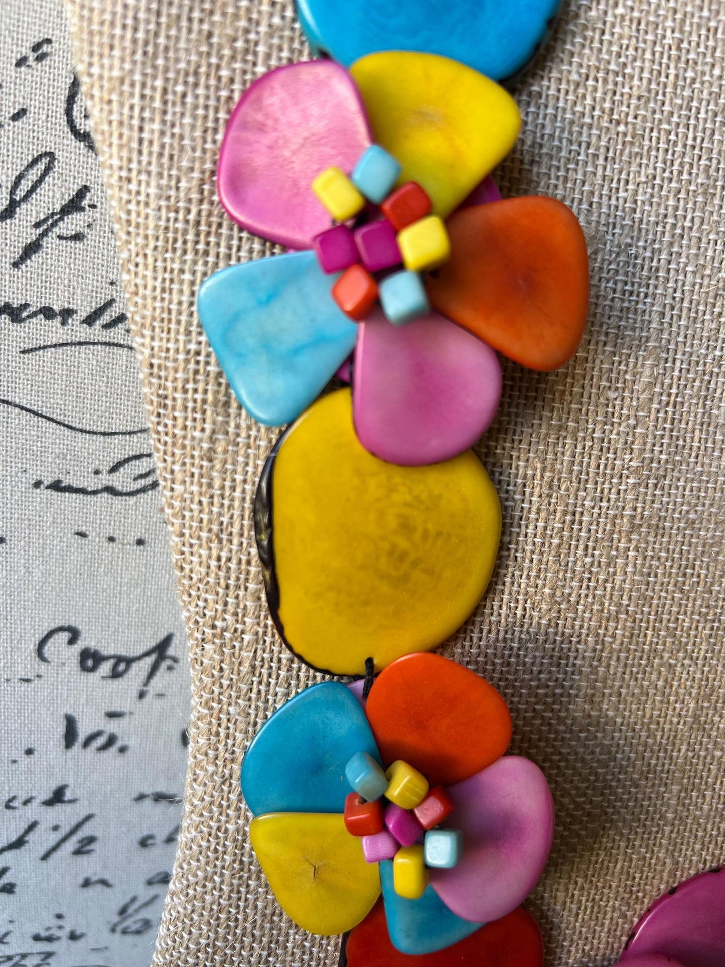 Rainbow flower statement necklace Tagua jewelry Mothers day gifts Big bold necklaces Wearable art Beaded necklaces Art to wear Rose necklace