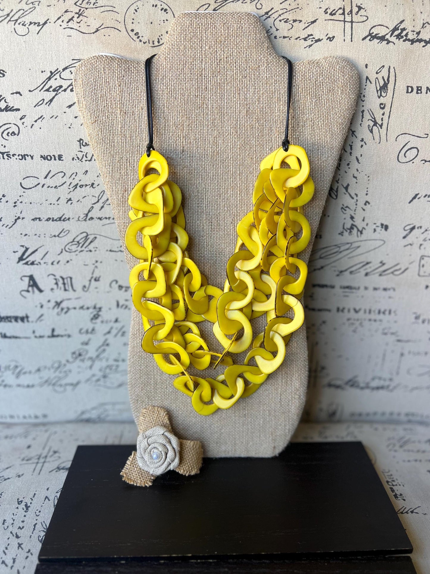 Yellow statement necklace Tagua jewelry Big bold necklace Adjustable Mothers Day gifts Spring fashion 2025 Wearable art Multi layer necklace