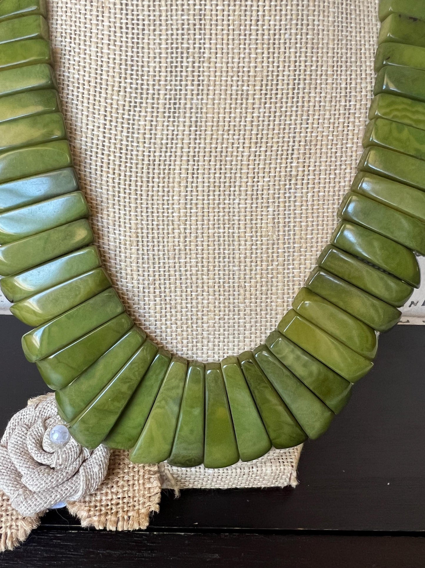 Olive green statement necklace Mothers day gifts Adjustable cord Art to wear Spring fashion 2025 Handmade beaded necklace Wearable art