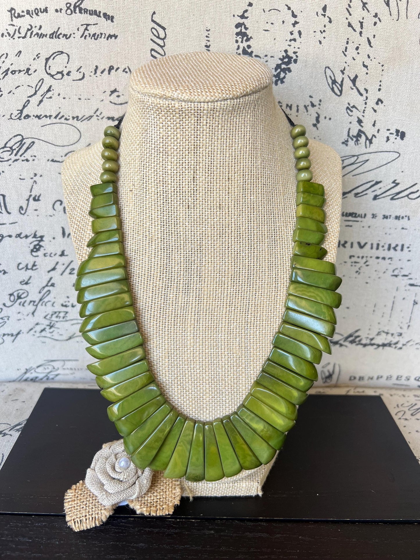 Olive green statement necklace Mothers day gifts Adjustable cord Art to wear Spring fashion 2025 Handmade beaded necklace Wearable art
