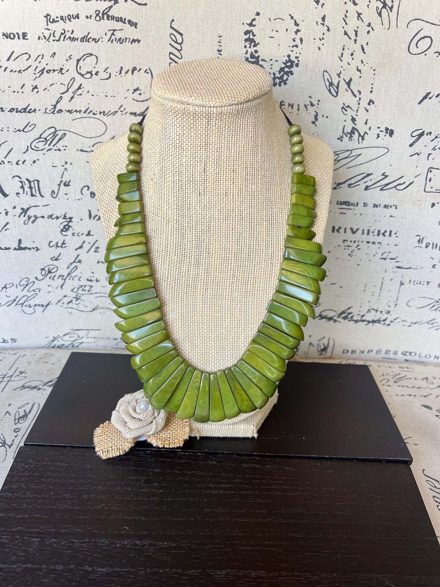 Olive green statement necklace Mothers day gifts Adjustable cord Art to wear Spring fashion 2025 Handmade beaded necklace Wearable art