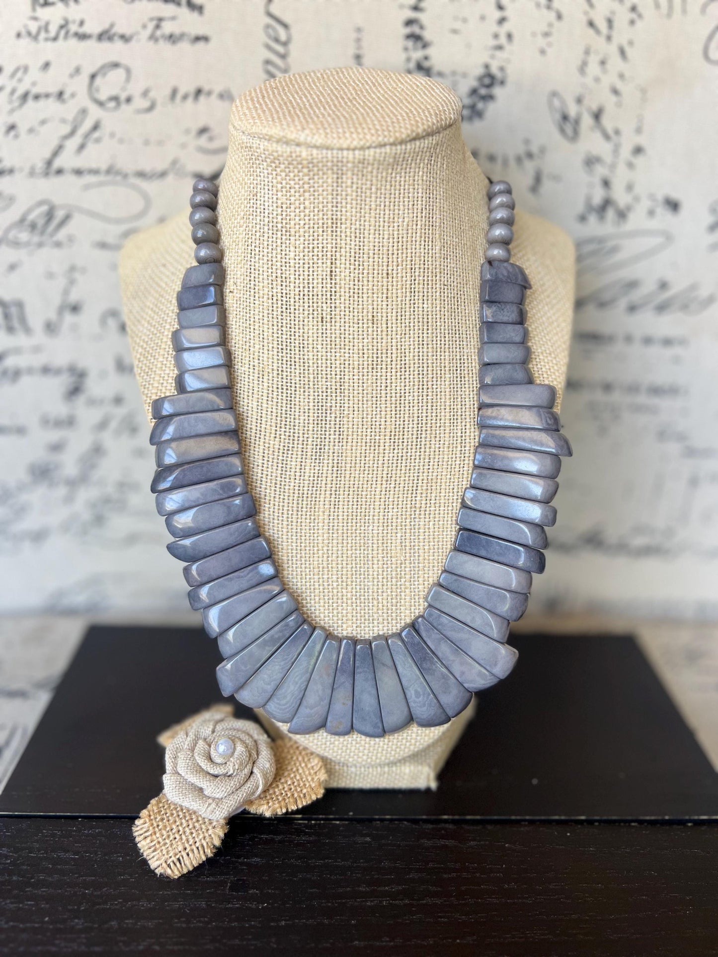 Gray statement necklace Adjustable cord Fall fashion 2025s Art to wear Fall fashion 2025 Art to wear Handmade beaded necklace Wearable art