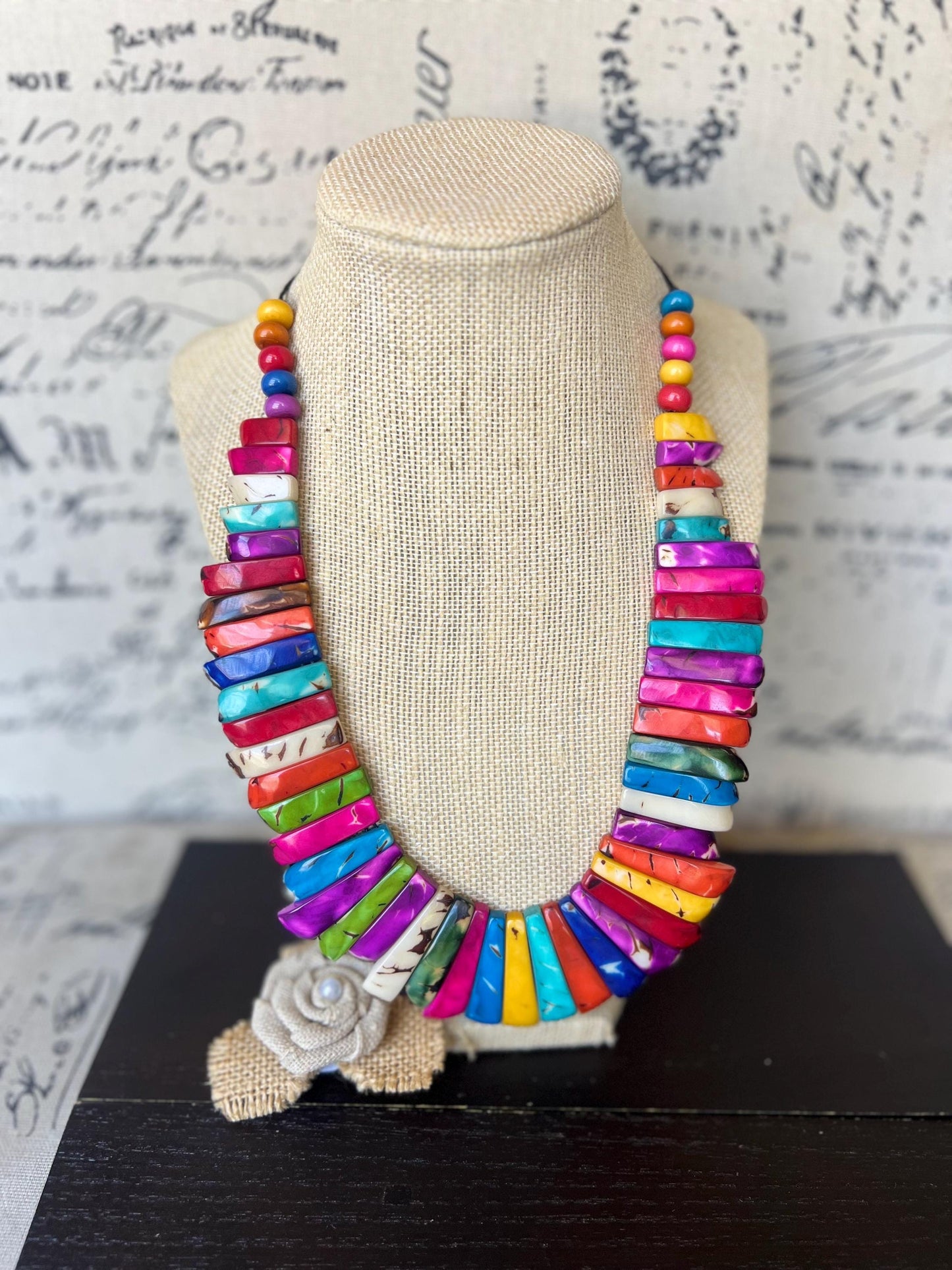 Rainbow statement necklace Adjustable cord Mothers day gifts Art to wear Spring fashion 2025 Handmade beaded necklace Wearable art
