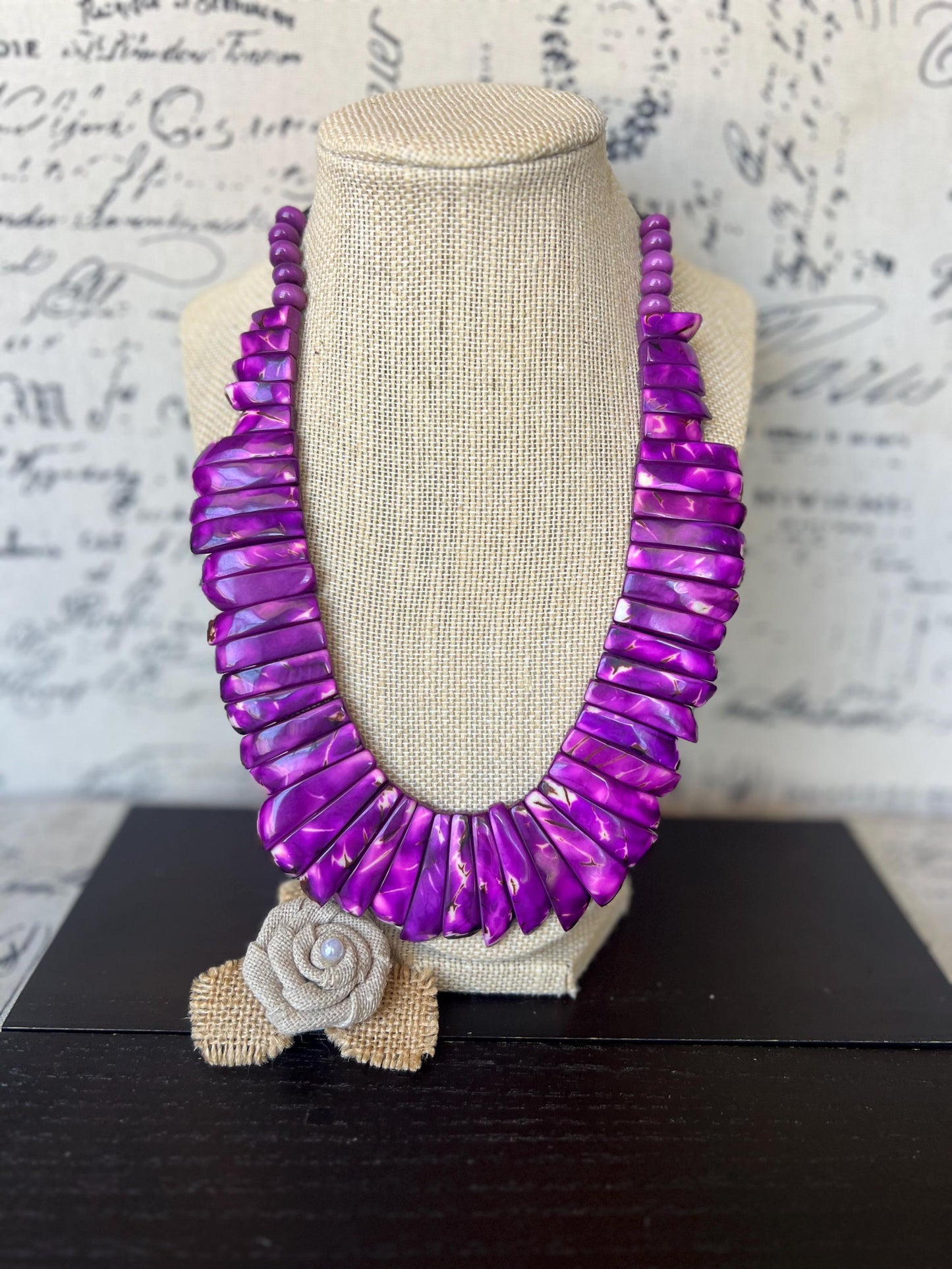 Purple statement necklace Adjustable cord Mothers day gifts Art to wear Spring fashion 2025 Handmade beaded necklace Wearable art