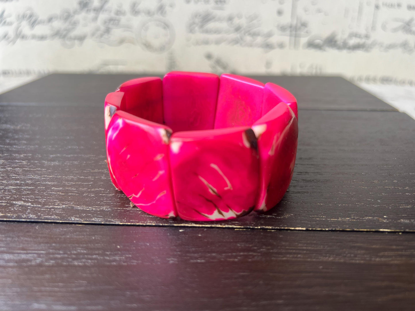 Hot pink huge statement bracelet Tagua jewelry Beaded stretch bangle Cuff bracelets Oversized beads Spring fashion 2025 Mothers day gifts