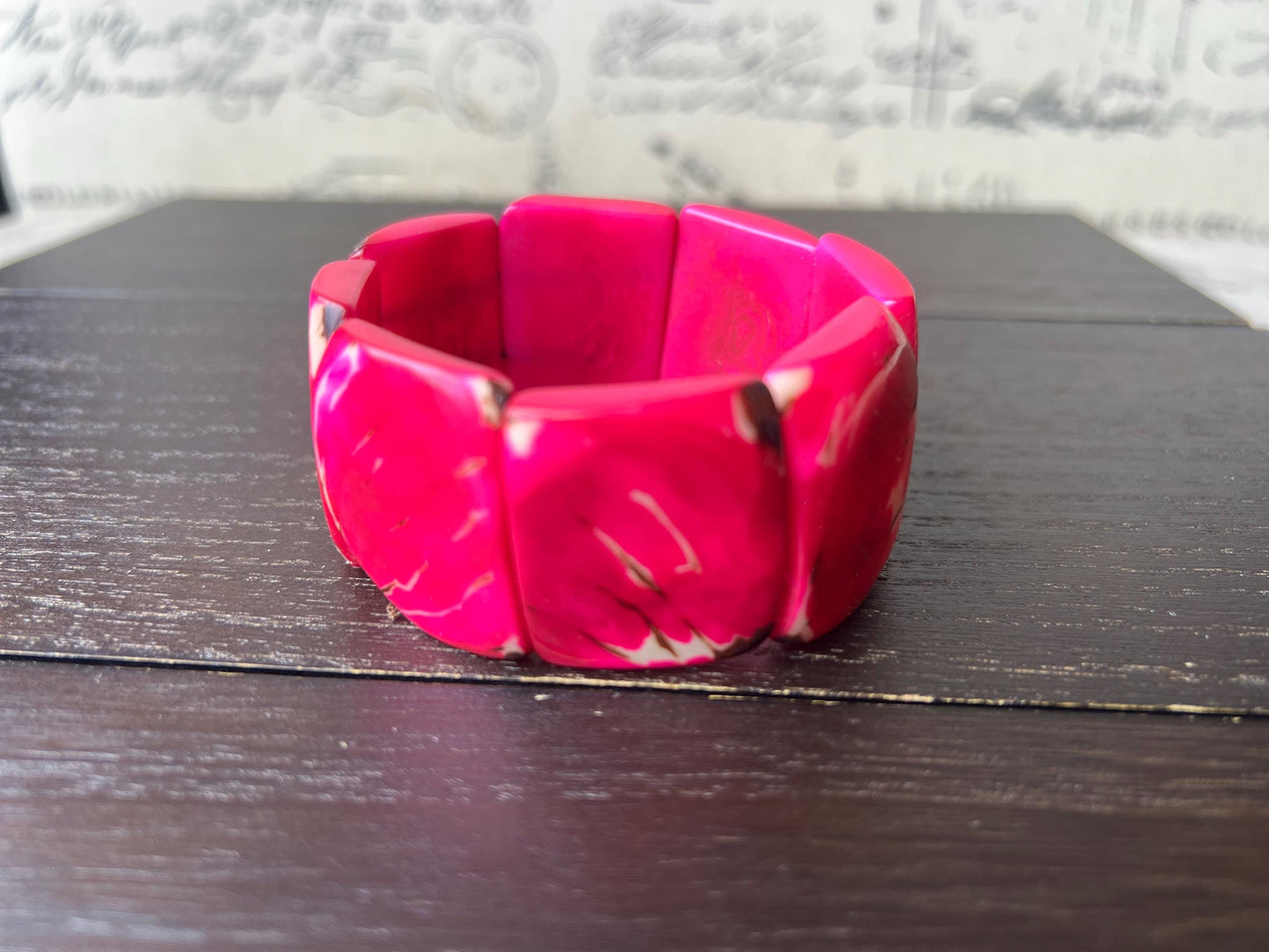 Hot pink huge statement bracelet Tagua jewelry Beaded stretch bangle Cuff bracelets Oversized beads Fall fashion 2025 Fall fashion 2025s