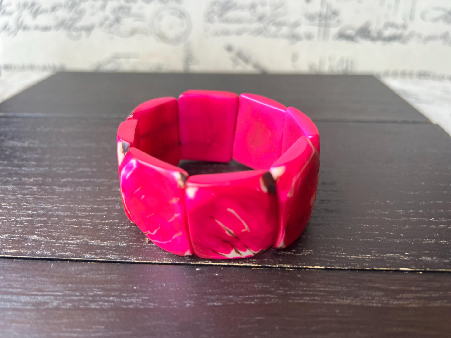 Hot pink huge statement bracelet Tagua jewelry Beaded stretch bangle Cuff bracelets Oversized beads Spring fashion 2025 Mothers day gifts