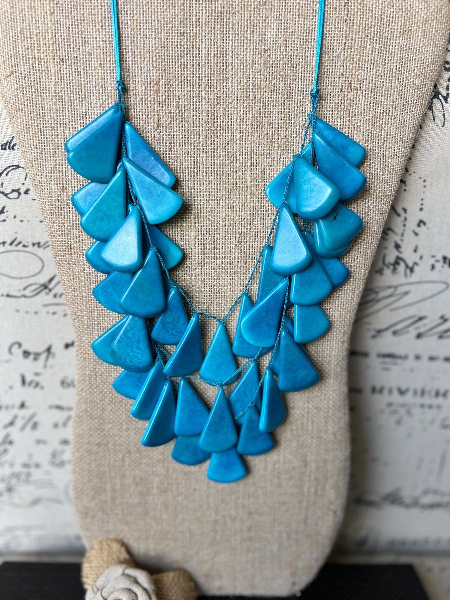 Turquoise blue waterfall necklace Mothers day gift Tagua jewelry Multi layer statement necklace Big bold necklace Art to wear Spring fashion