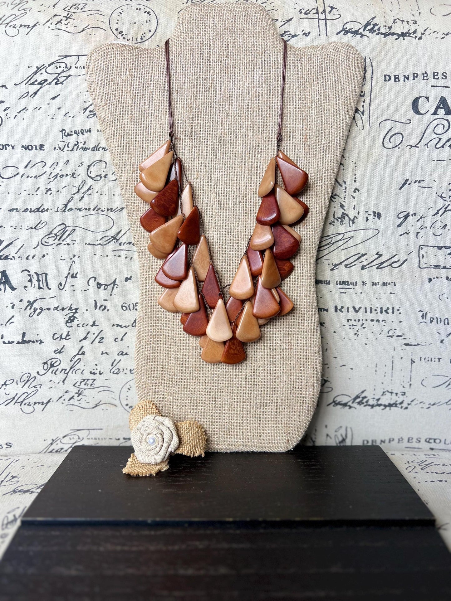 Brown waterfall necklace Mothers day gran gift Tagua jewelry Big bold necklaces Multi layer statement necklace Fall style women over 50